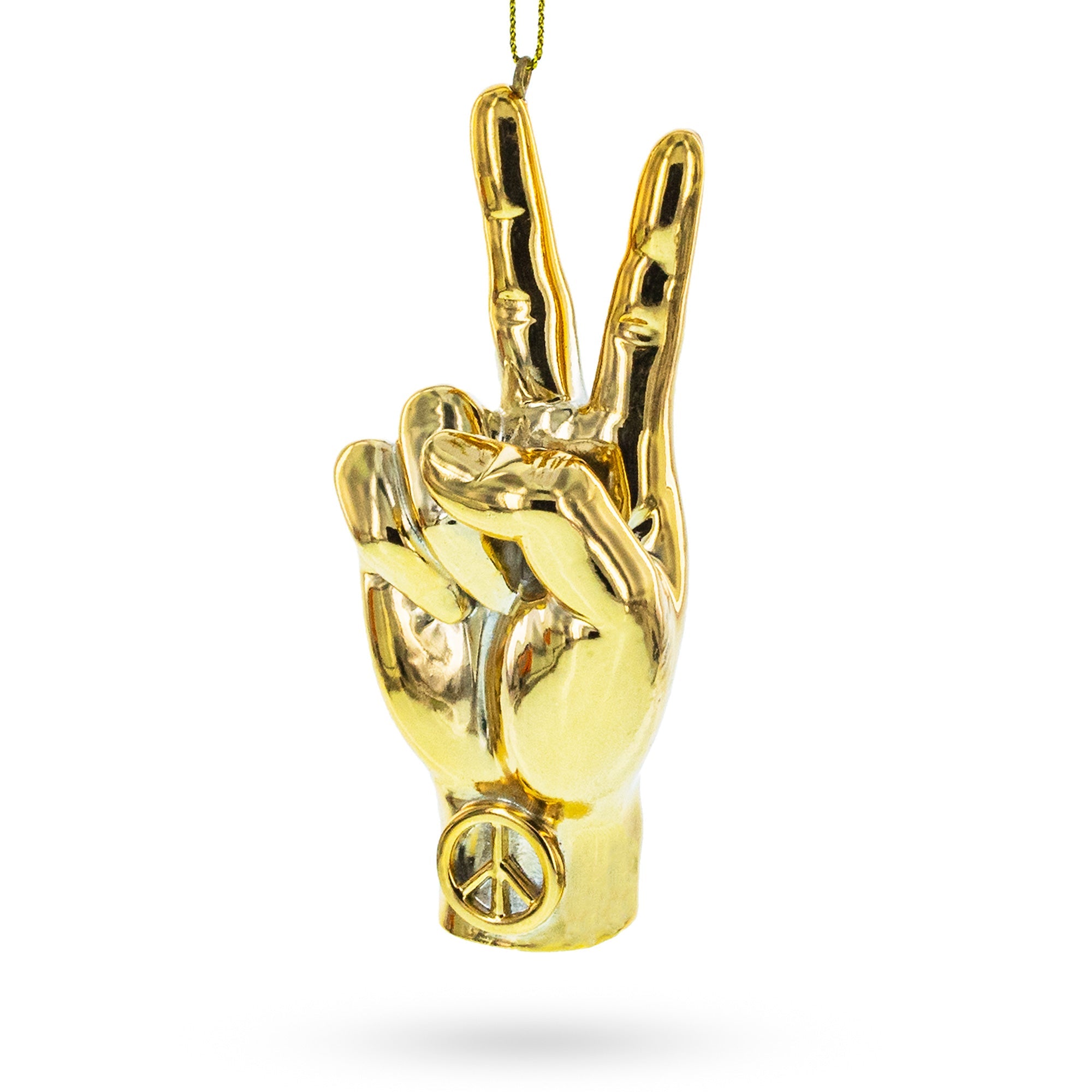 Golden Peace Hand Sign - Blown Glass Christmas Ornament