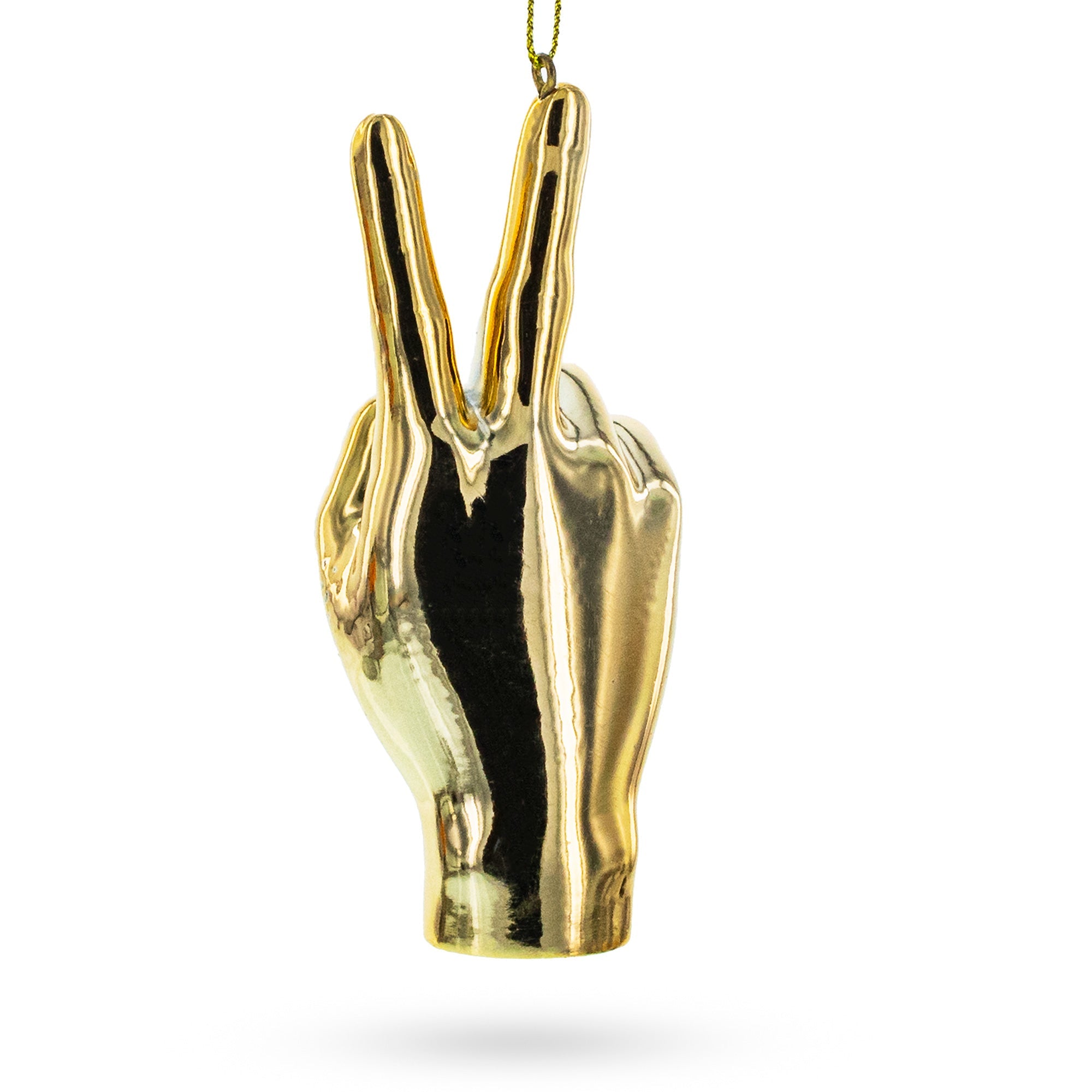 Golden Peace Hand Sign - Blown Glass Christmas Ornament