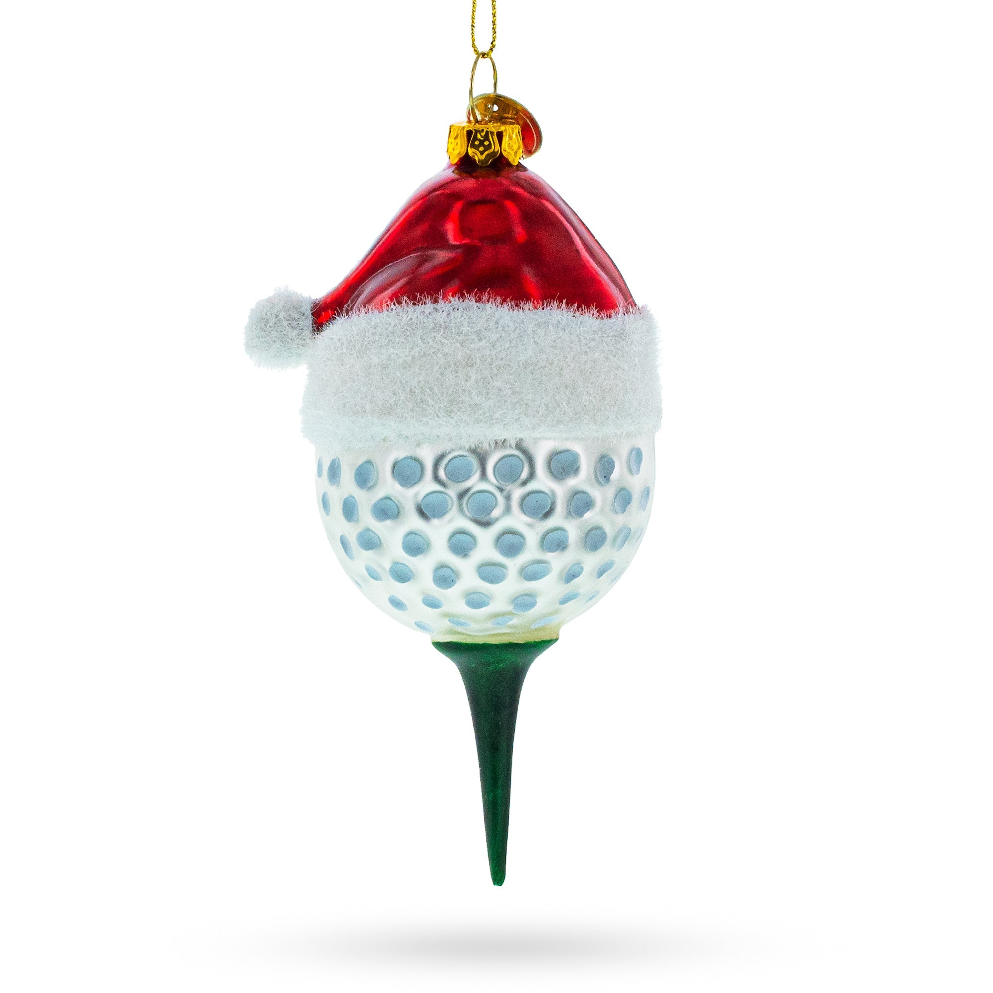 Golf Ball With Holiday Cheer - Blown Glass Christmas Ornament