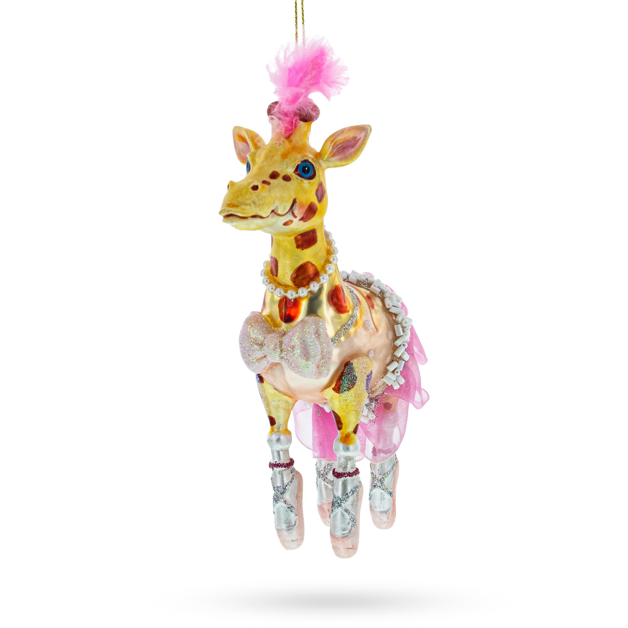 Twirling Giraffe Ballerina - Blown Glass Christmas Ornament