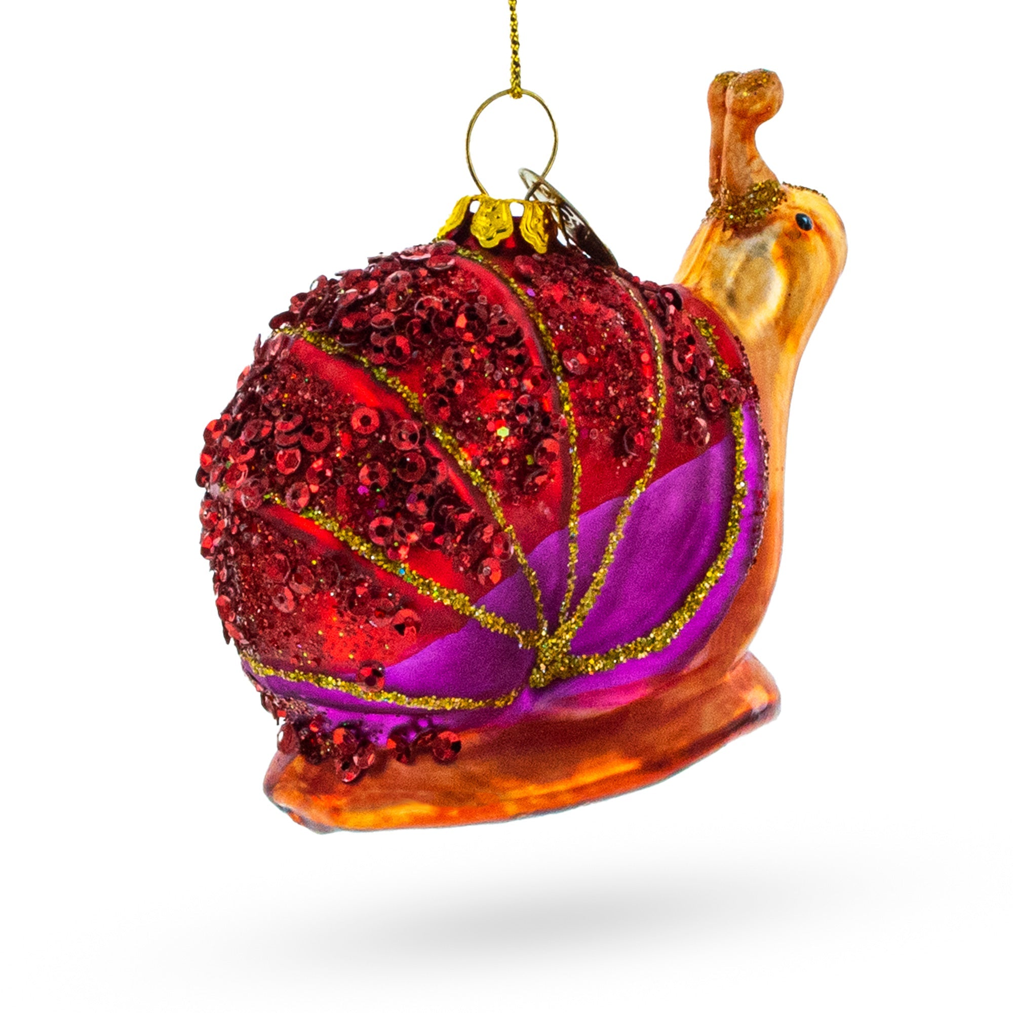 Glittering Sequined Snail - Blown Glass Christmas Ornament