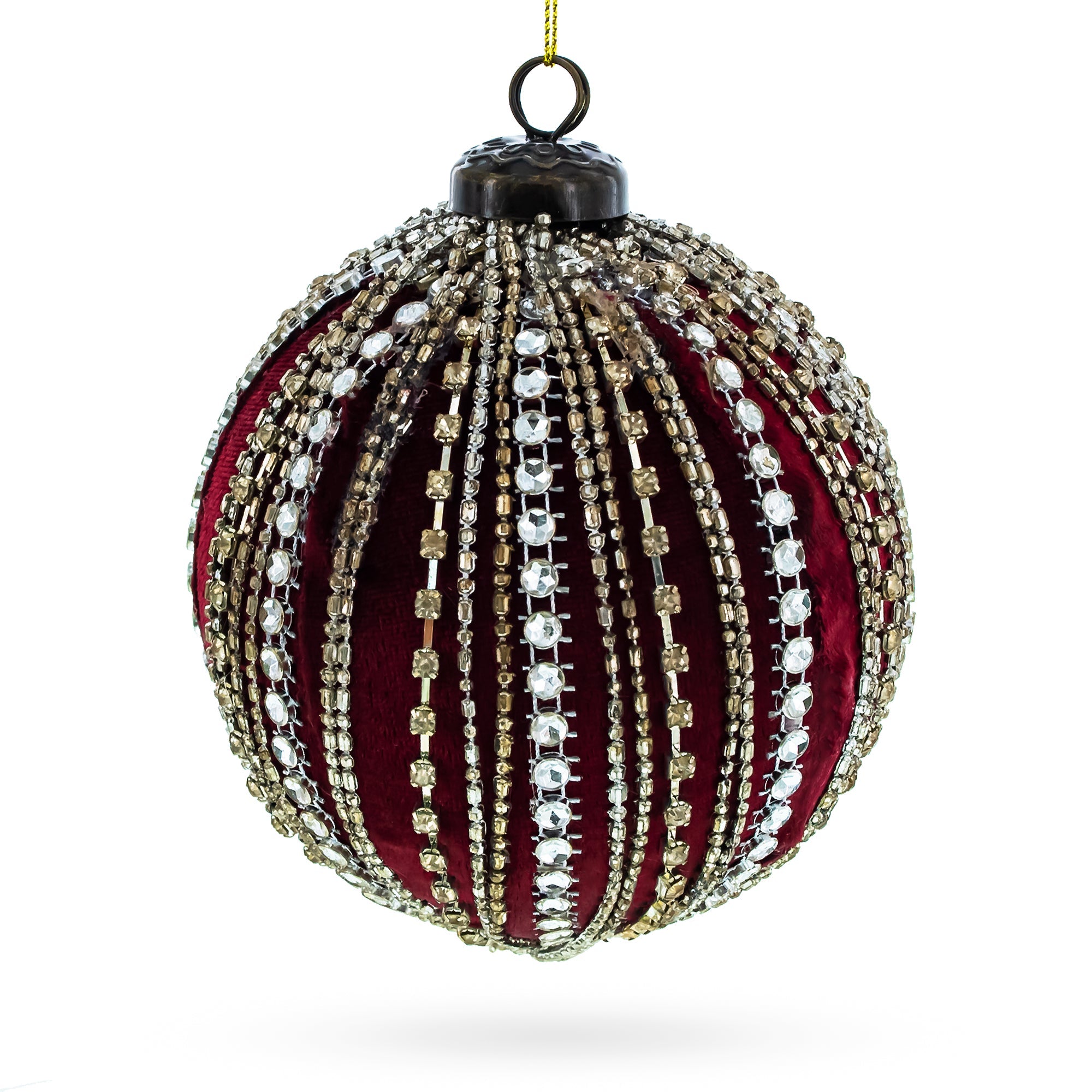 Sparkling Rhinestones On Red - Elegant Blown Glass Ball Christmas Ornament