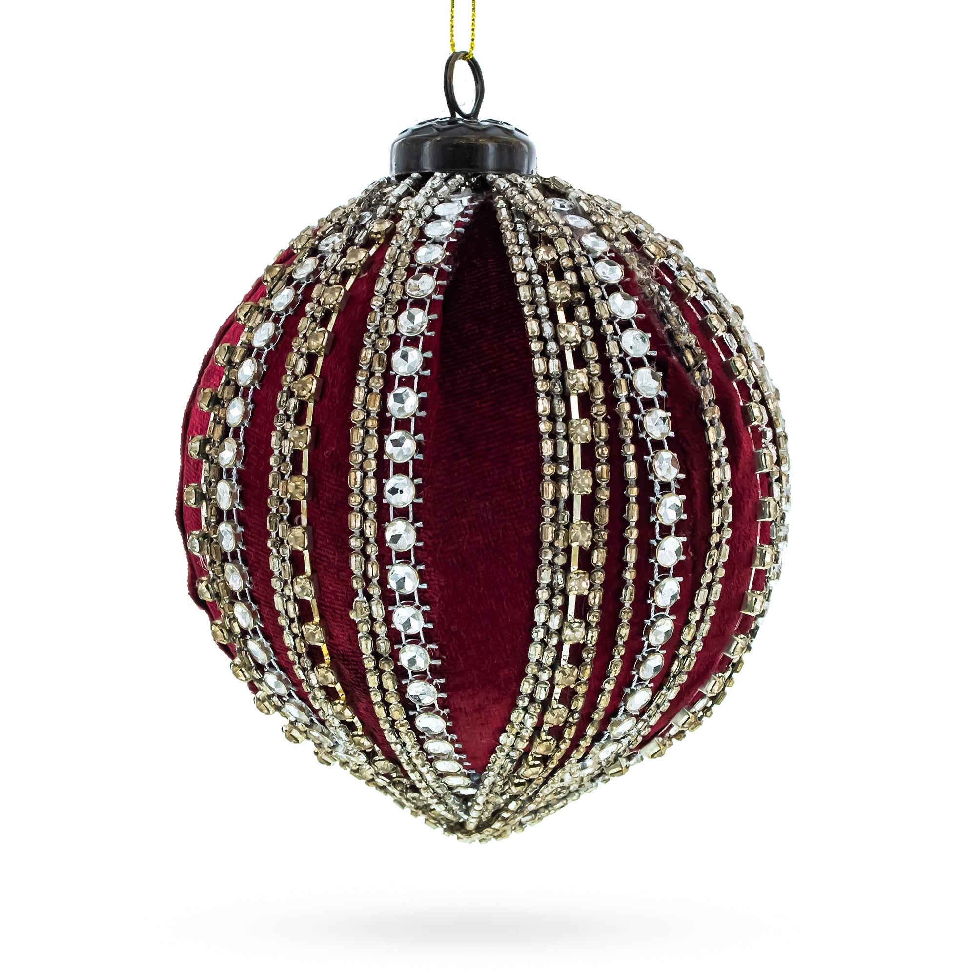 Sparkling Rhinestones On Red - Elegant Blown Glass Ball Christmas Ornament