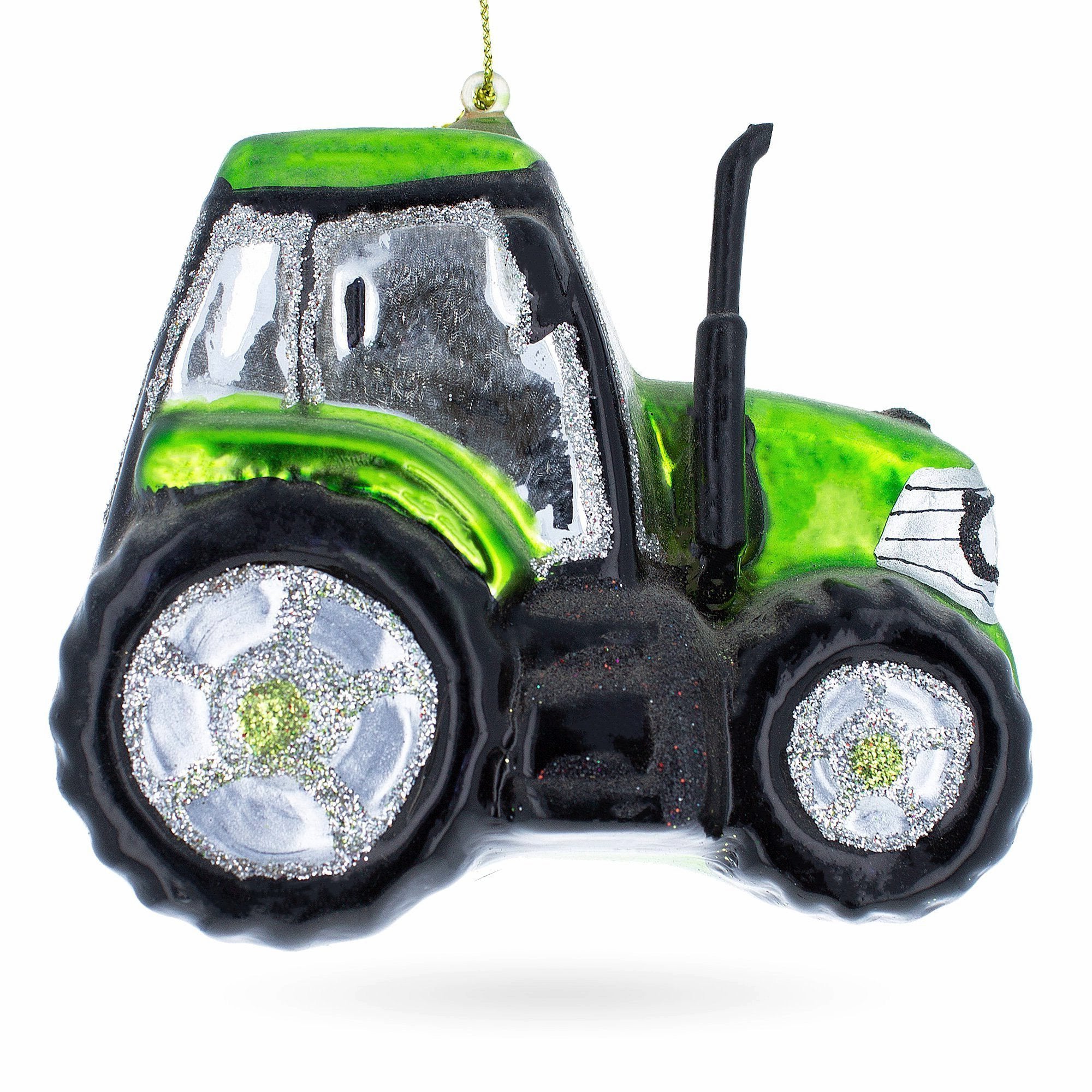 Rustic Green Tractor - Blown Glass Christmas Ornament