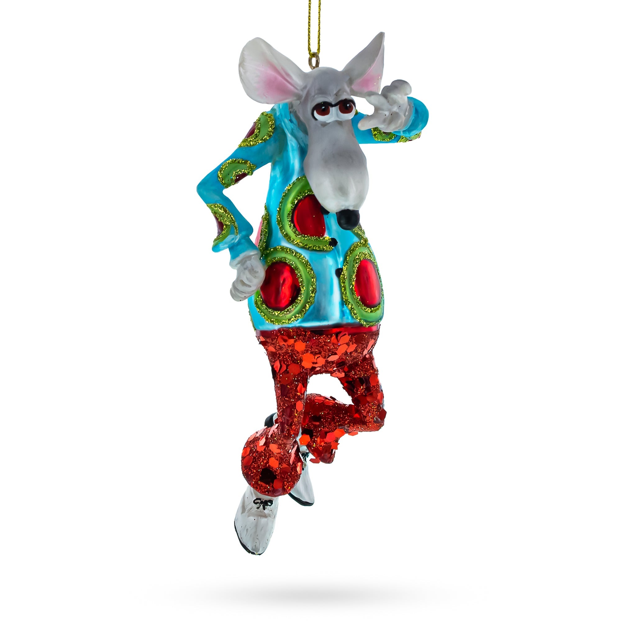 Groovy Disco Dancing Rat - Blown Glass Christmas Ornament