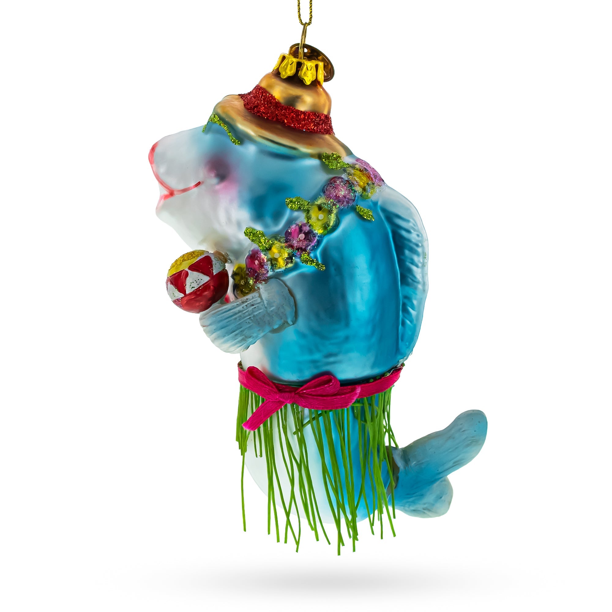 Festive Hawaiian Shark With Maracas - Blown Glass Christmas Ornament