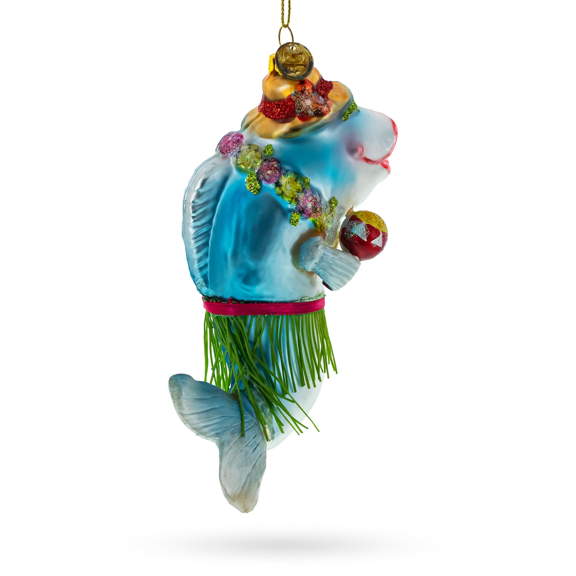 Festive Hawaiian Shark With Maracas - Blown Glass Christmas Ornament