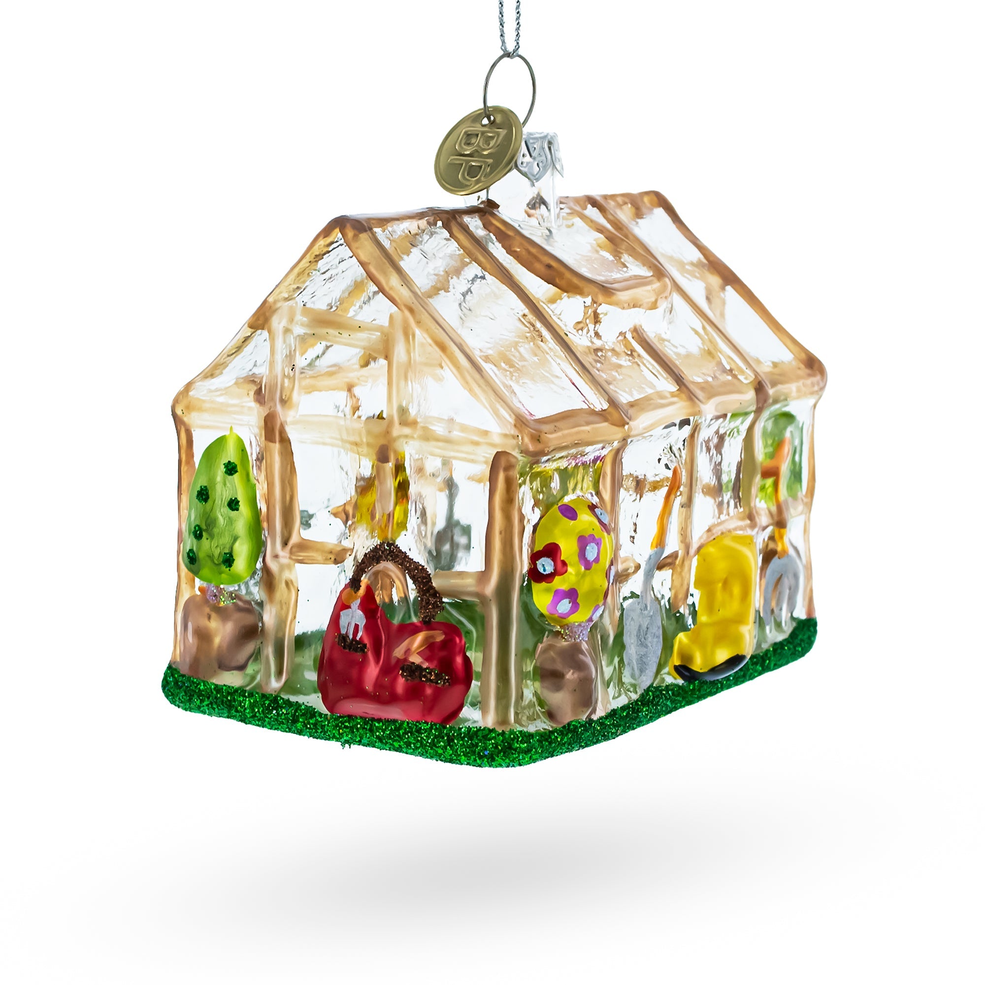 Gardener's Dream Greenhouse And Tools - Blown Glass Christmas Ornament