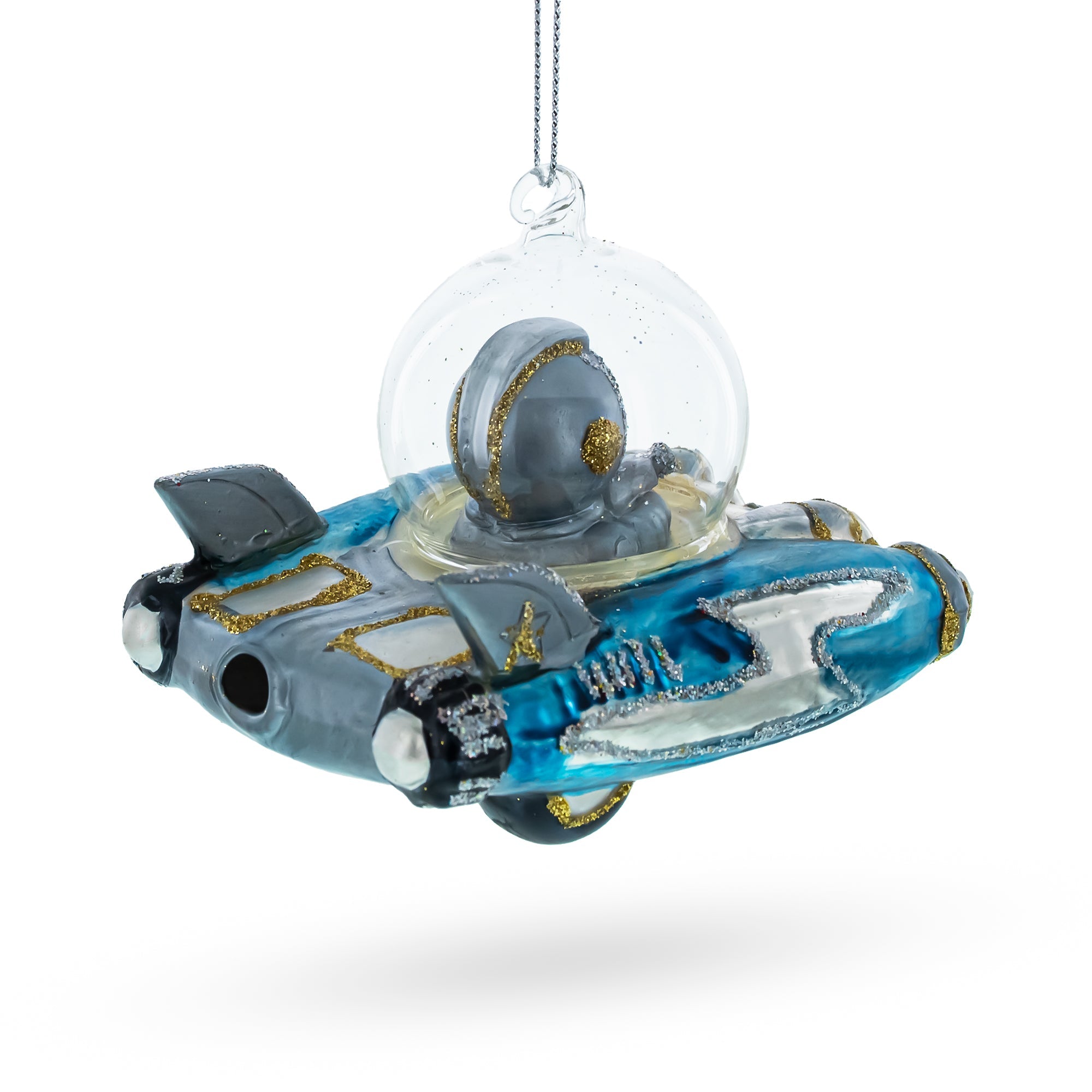 Santa Riding Spaceship - Blown Glass Christmas Ornament