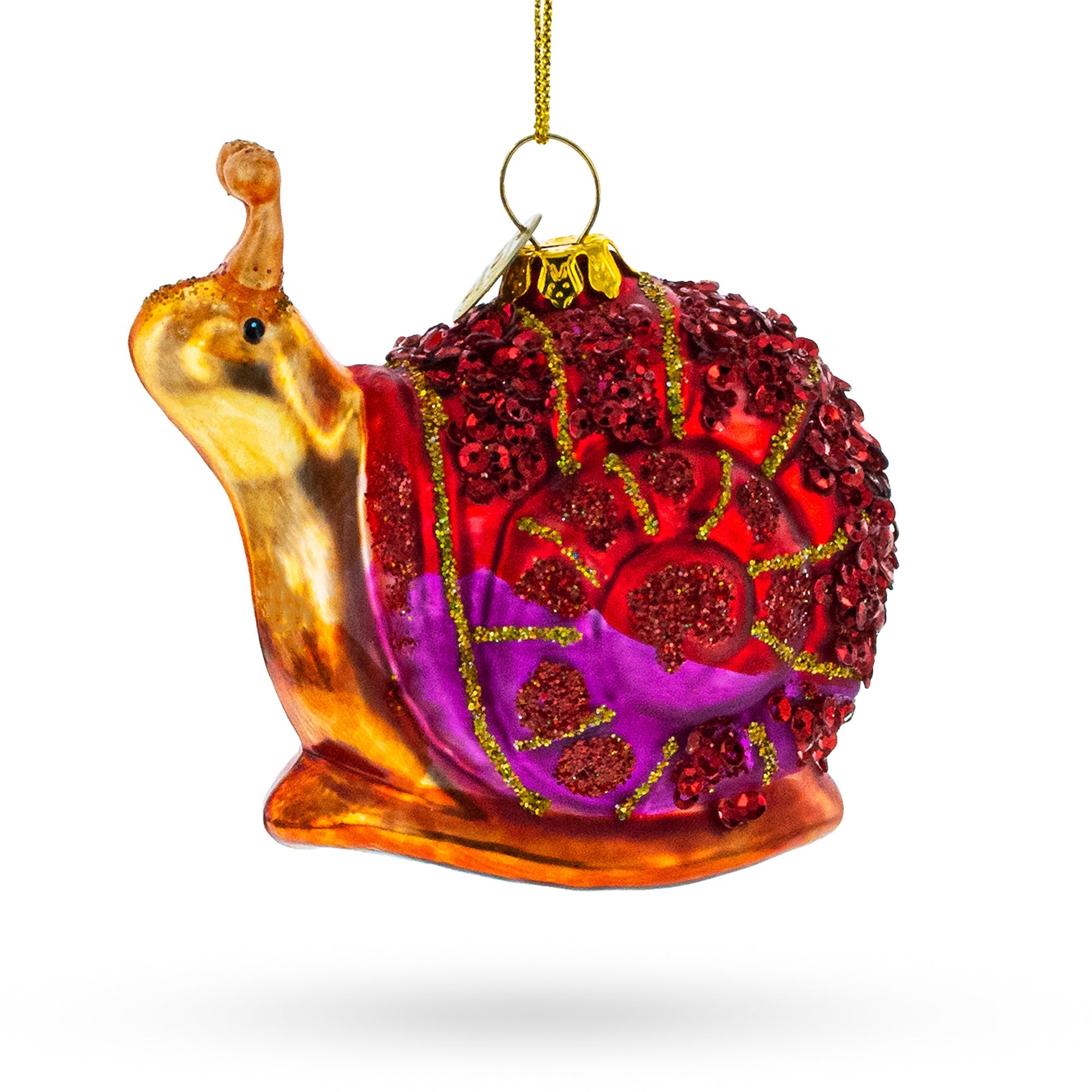 Glittering Sequined Snail - Blown Glass Christmas Ornament