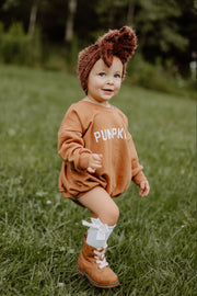 Pumpkin Sweatshirt Romper - Cream Or Orange