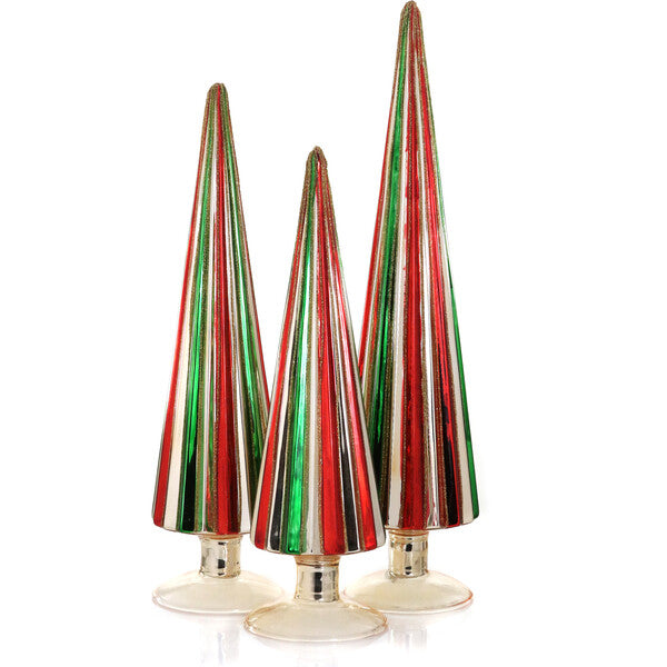 Red & Green Pleated Trees, Set Of 3