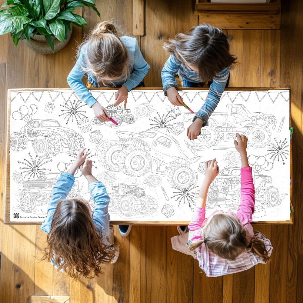Monster Truck Coloring Tablecloth