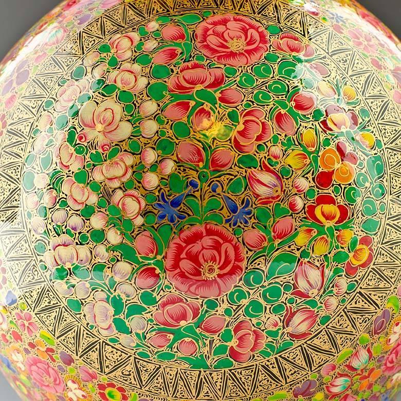 Oriental Flowers Hand Painted Wooden Vase 12 Inches