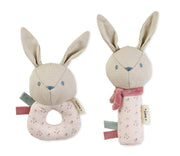 “Cotton Bunnies” Rattle Ring + Squeaker Set - Dusty Pink