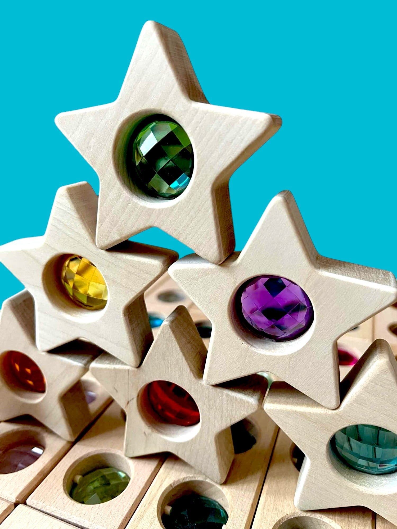 7 Pcs Wooden Gemmed Stars Blocks Set