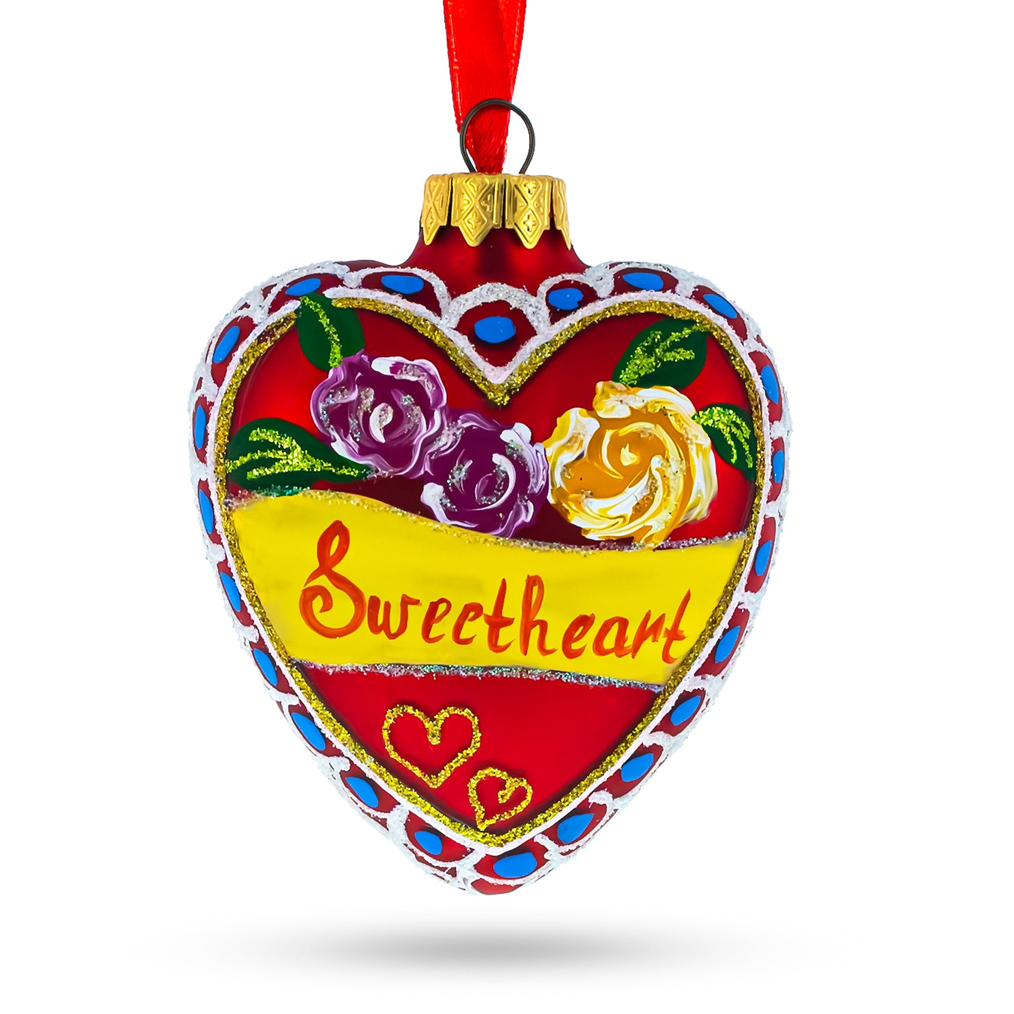 To My Sweetheart Glass Heart Christmas Ornament