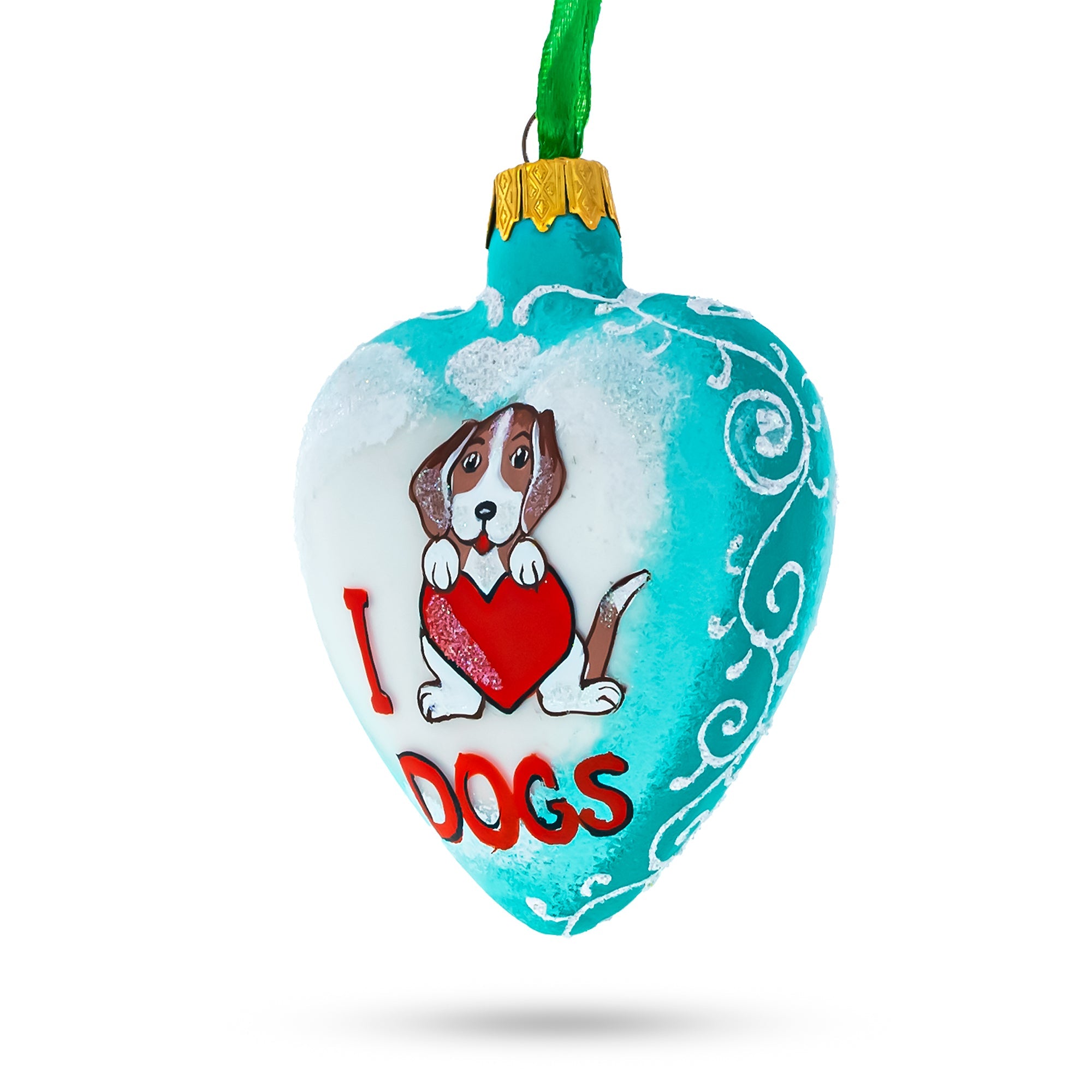 I Love Dogs Heart Glass Christmas Ornament