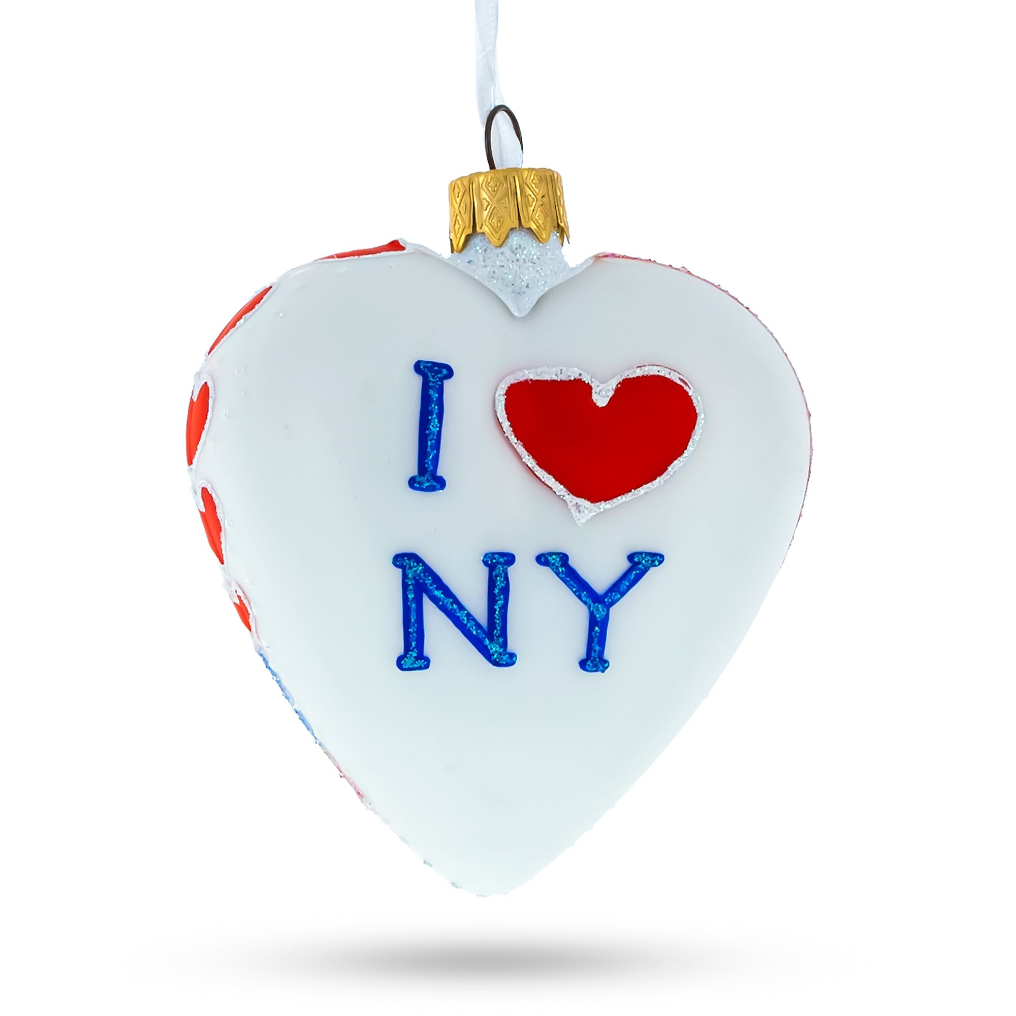 I Love New York Heart Glass Christmas Ornament