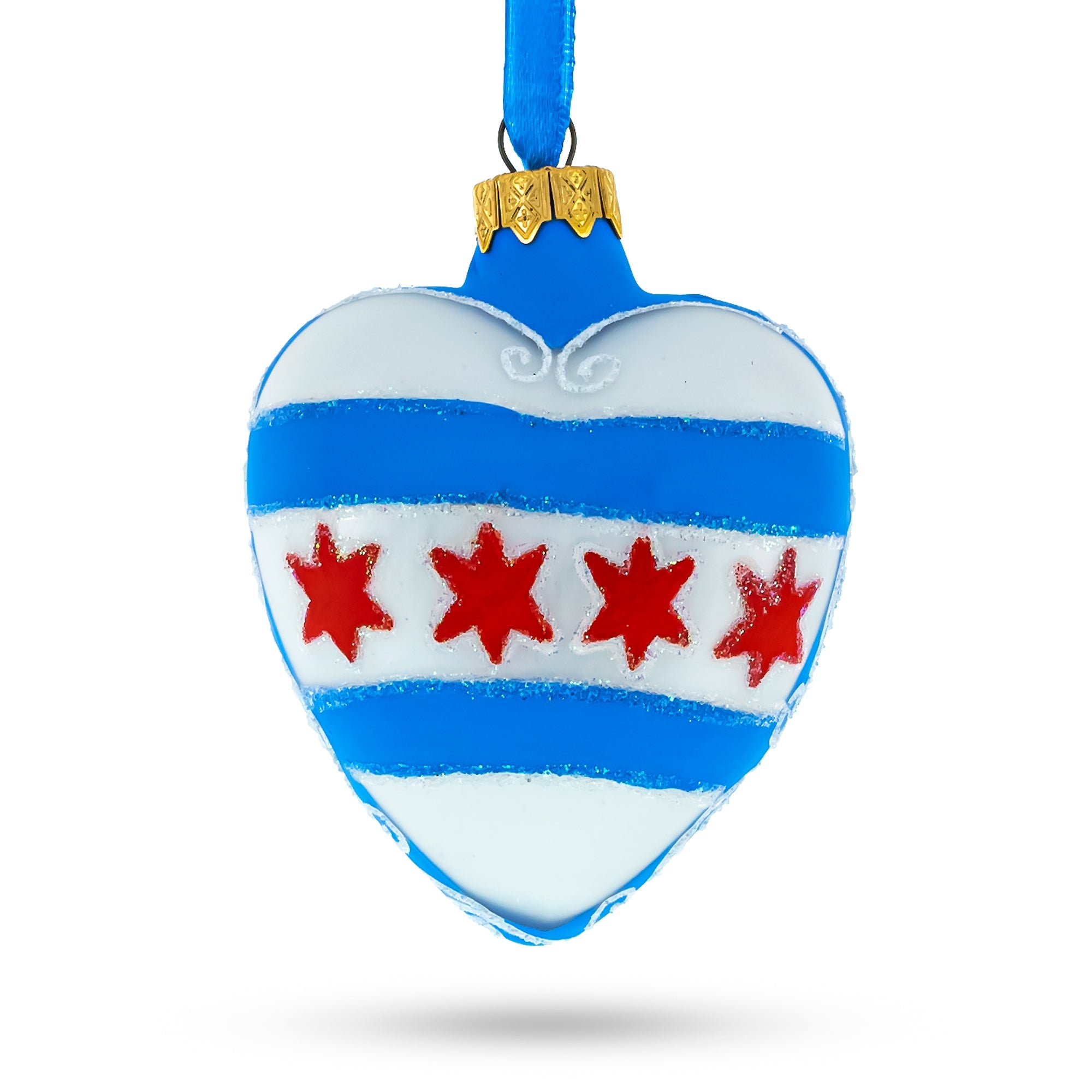 I Love Chicago Glass Heart Christmas Ornament