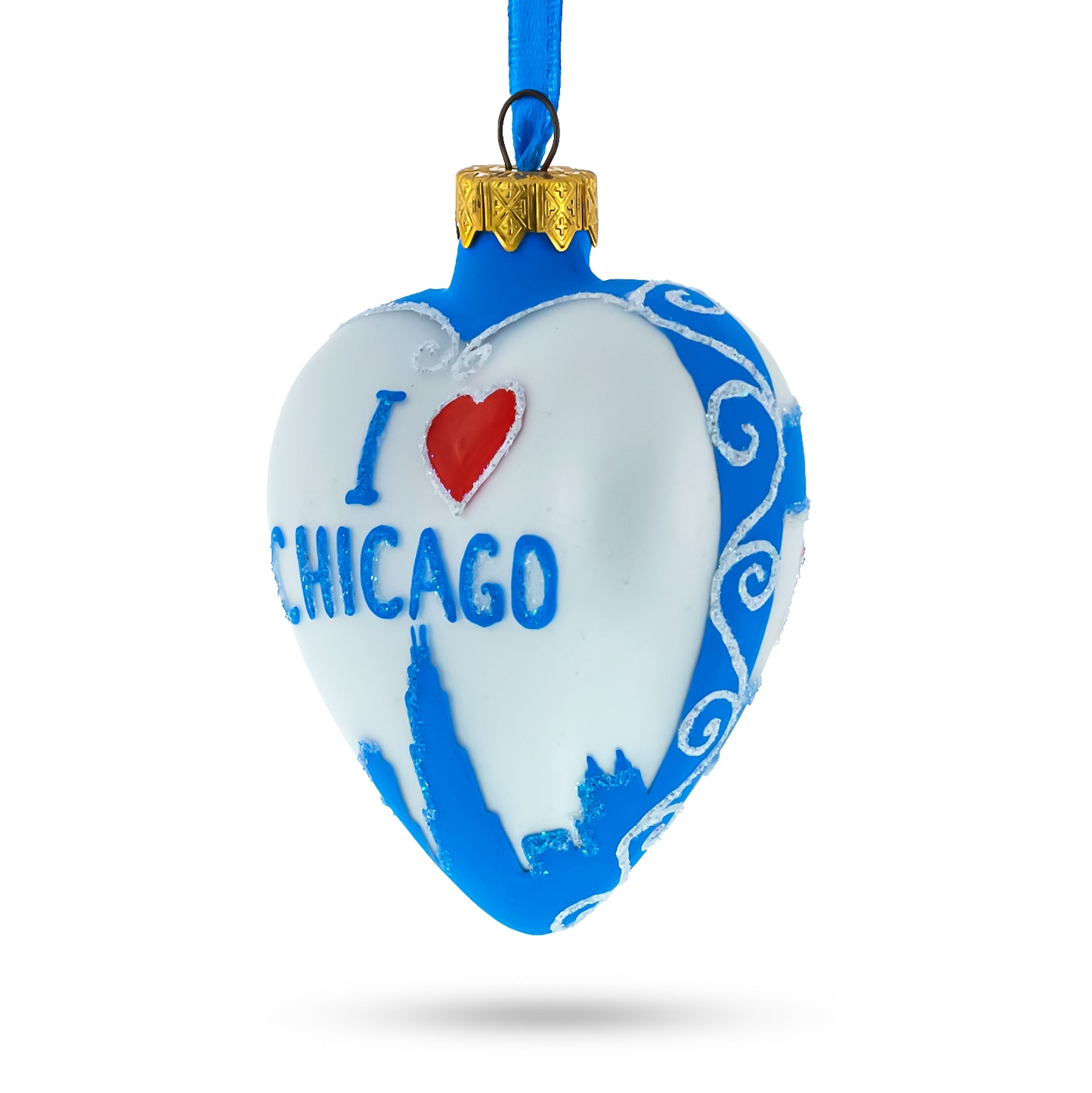 I Love Chicago Glass Heart Christmas Ornament