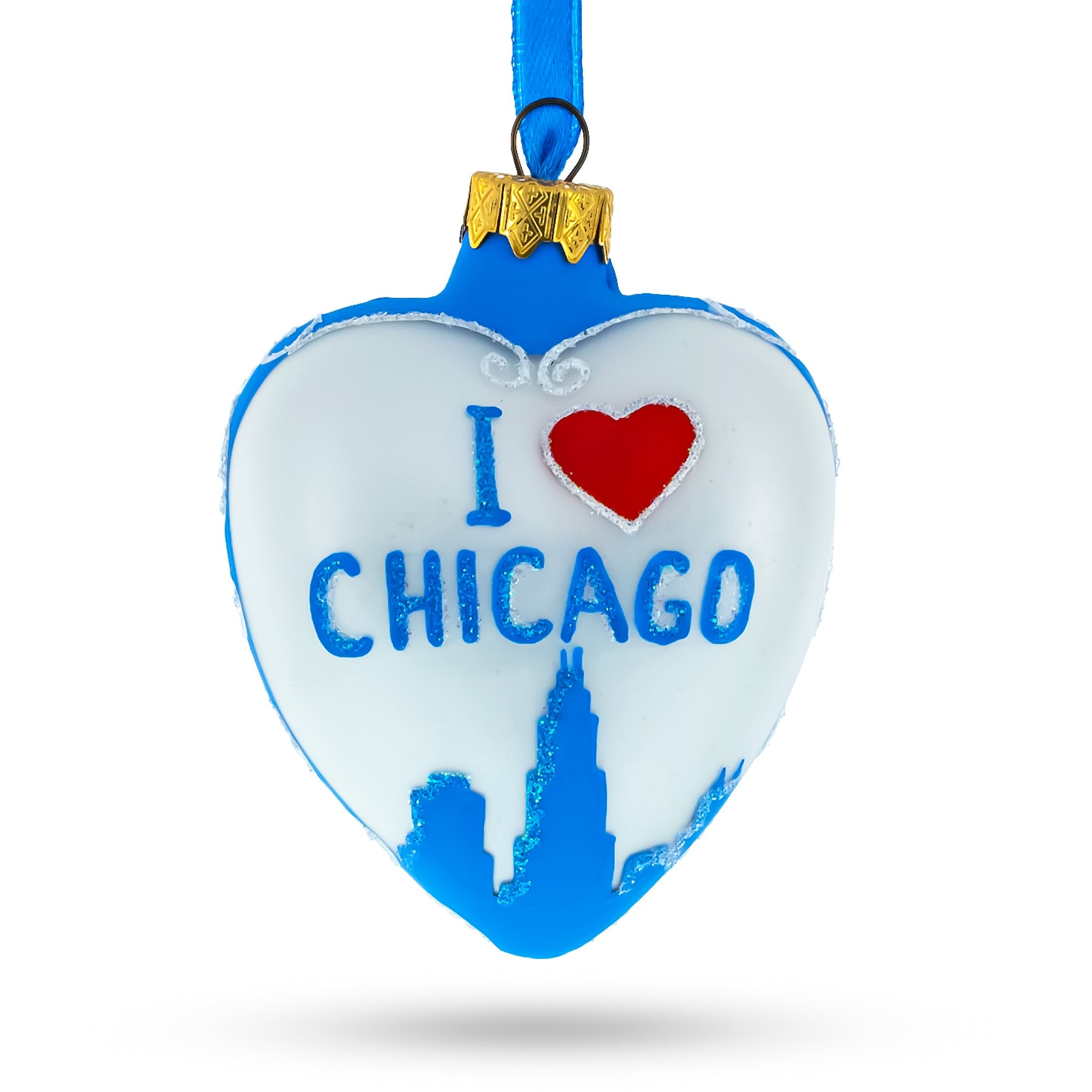 I Love Chicago Glass Heart Christmas Ornament