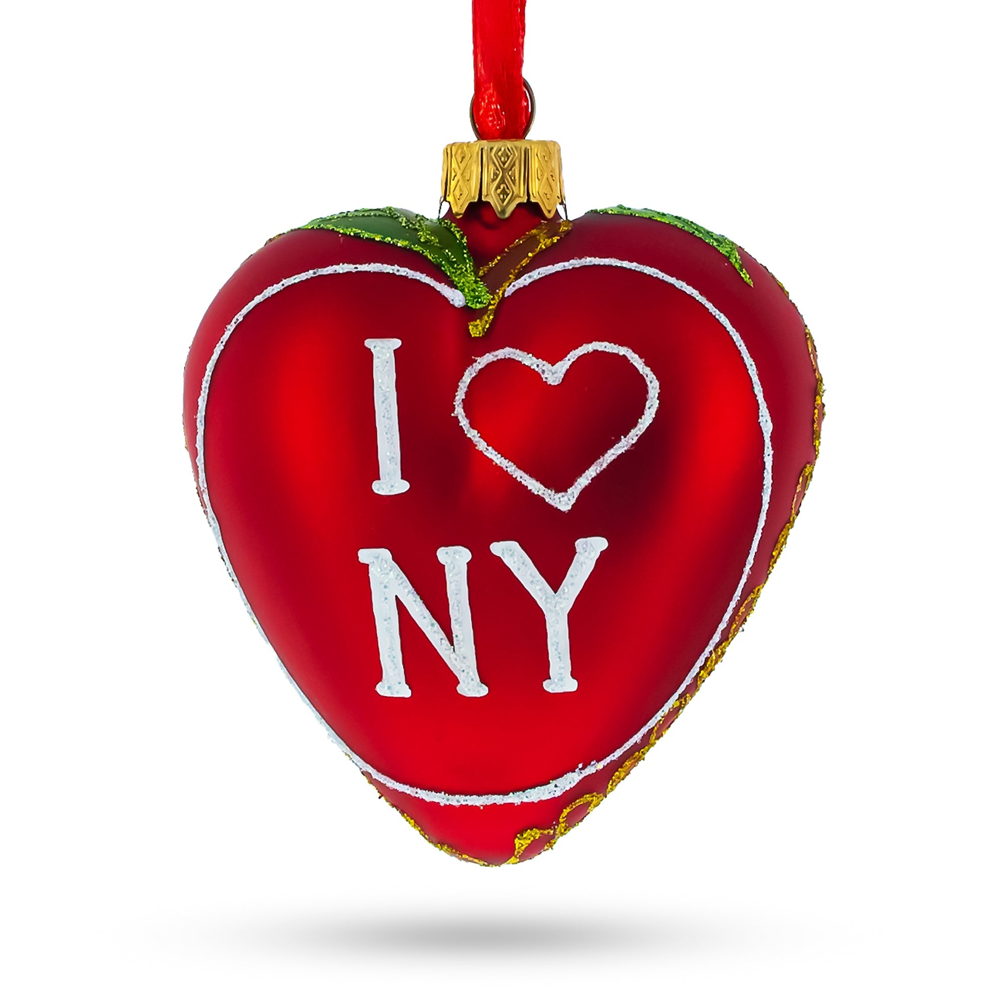 I Love New York Glass Heart Christmas Ornament