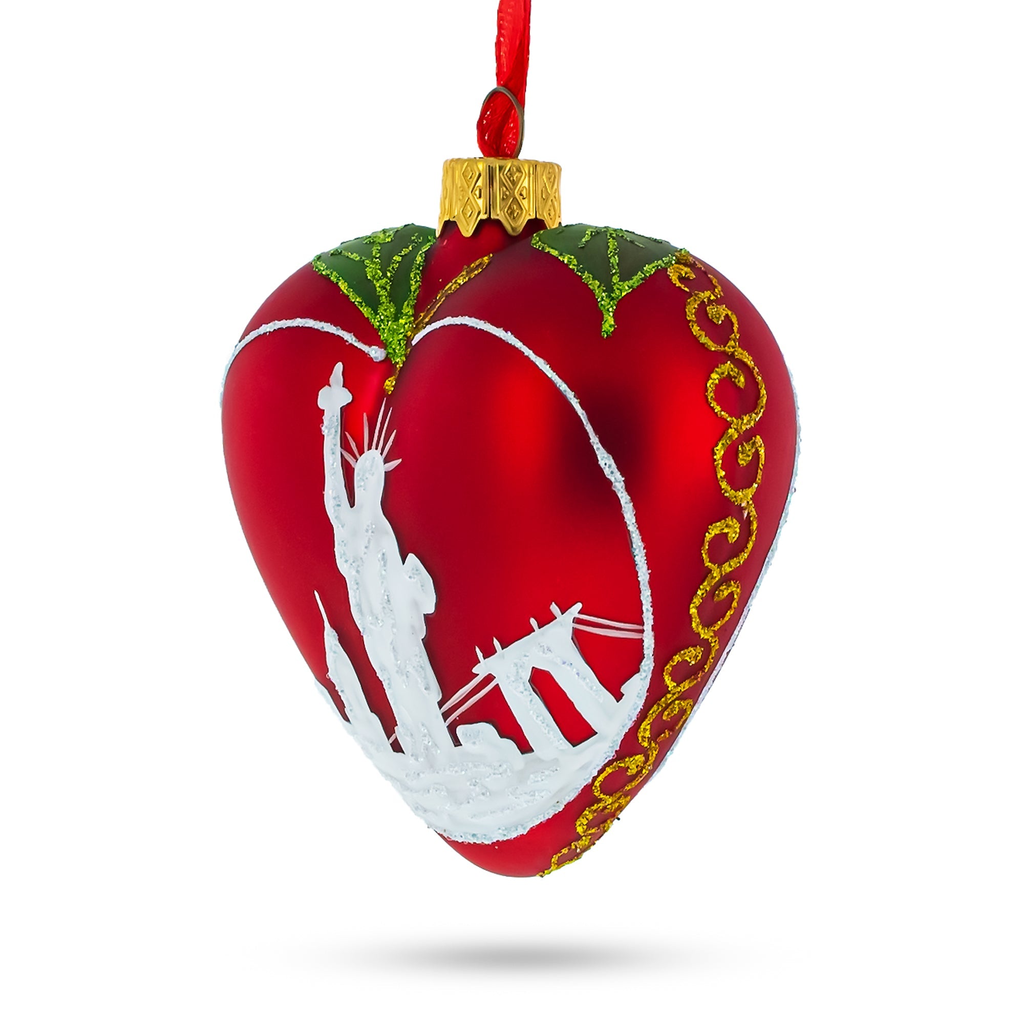 I Love New York Glass Heart Christmas Ornament