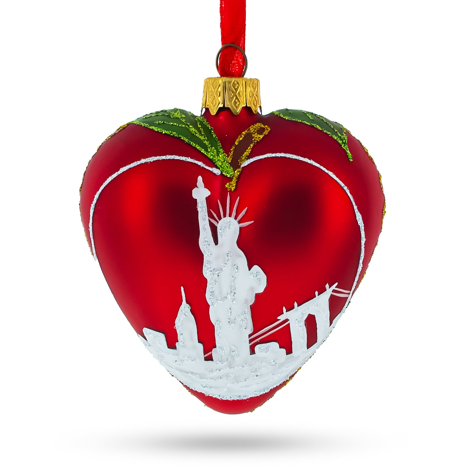 I Love New York Glass Heart Christmas Ornament