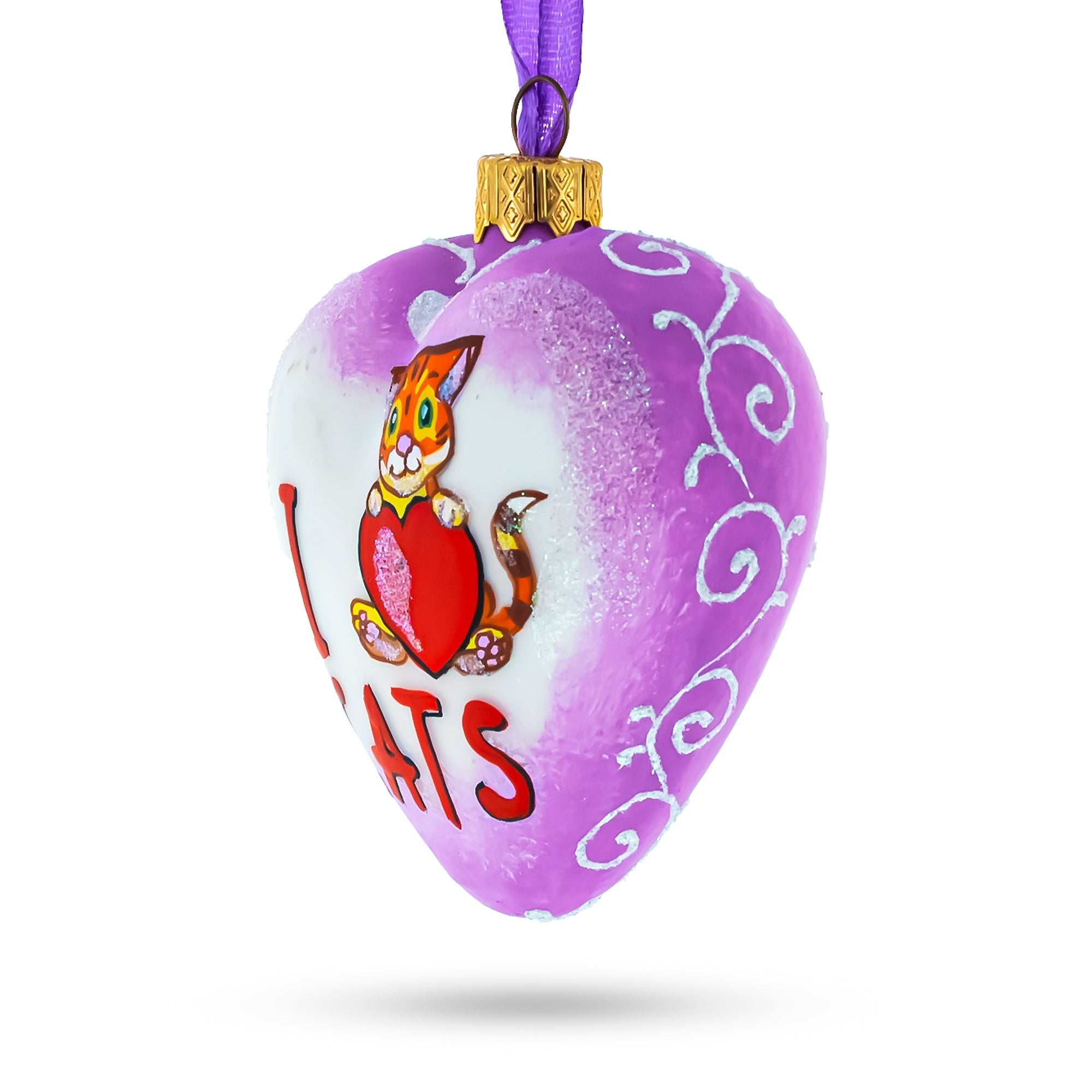 I Love Cats Glass Heart Christmas Ornament