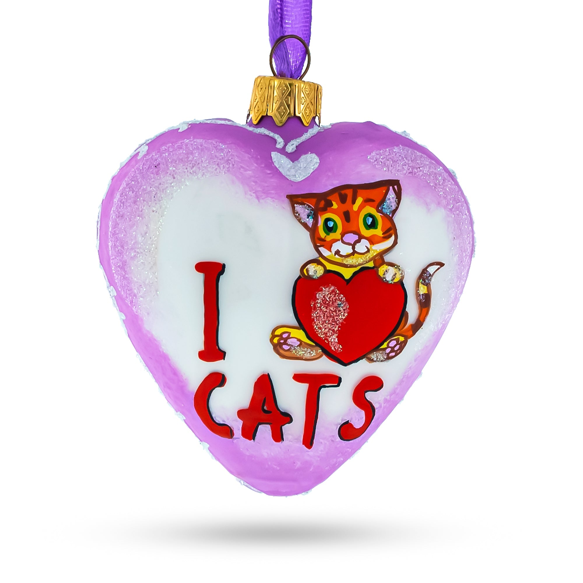 I Love Cats Glass Heart Christmas Ornament