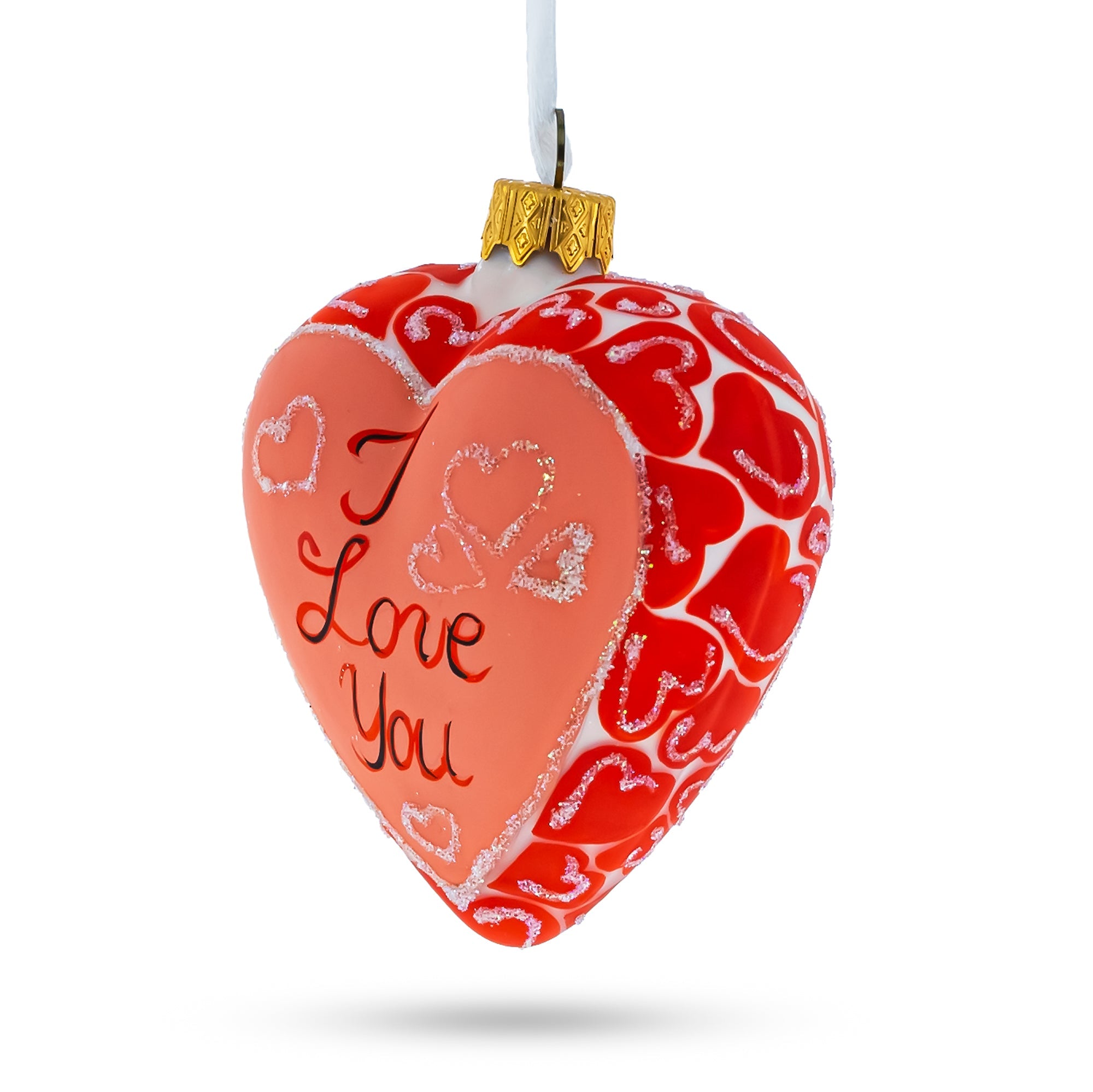 I Love You Glass Heart Christmas Ornament