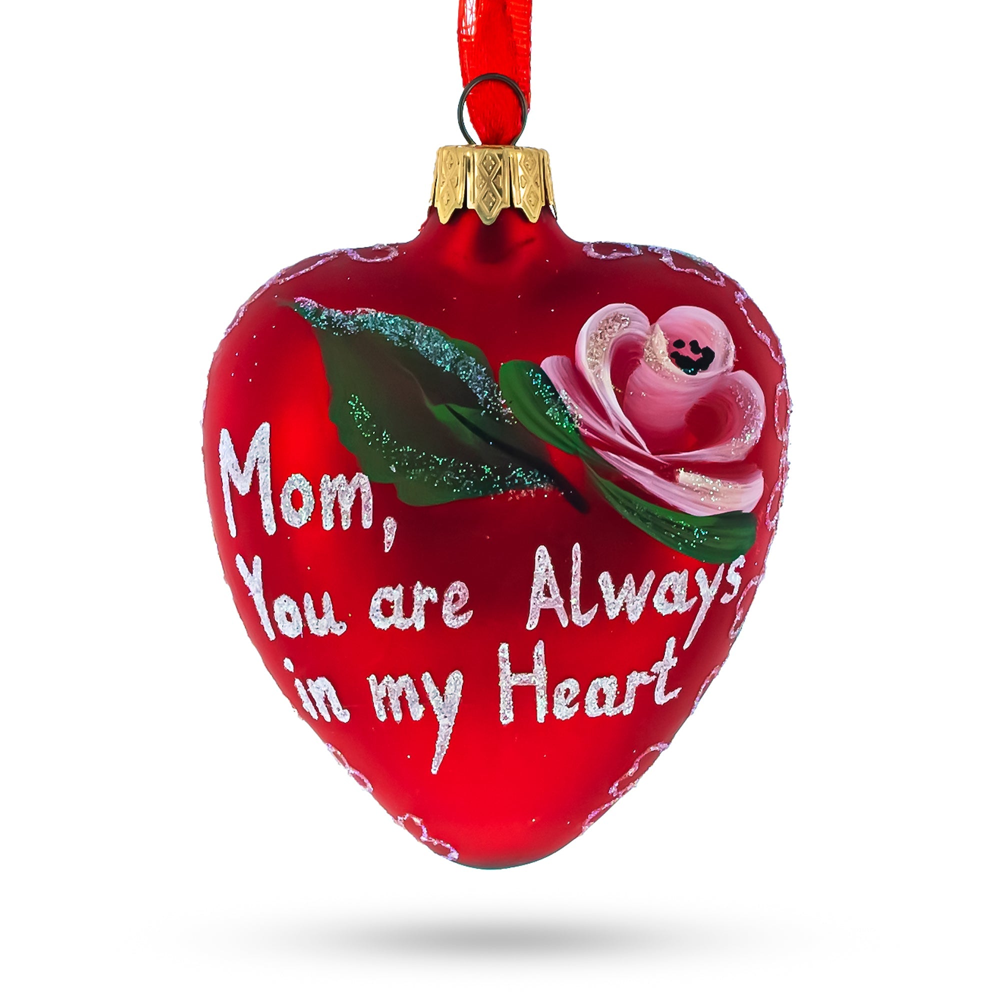 For My Mom Glass Heart Christmas Ornament