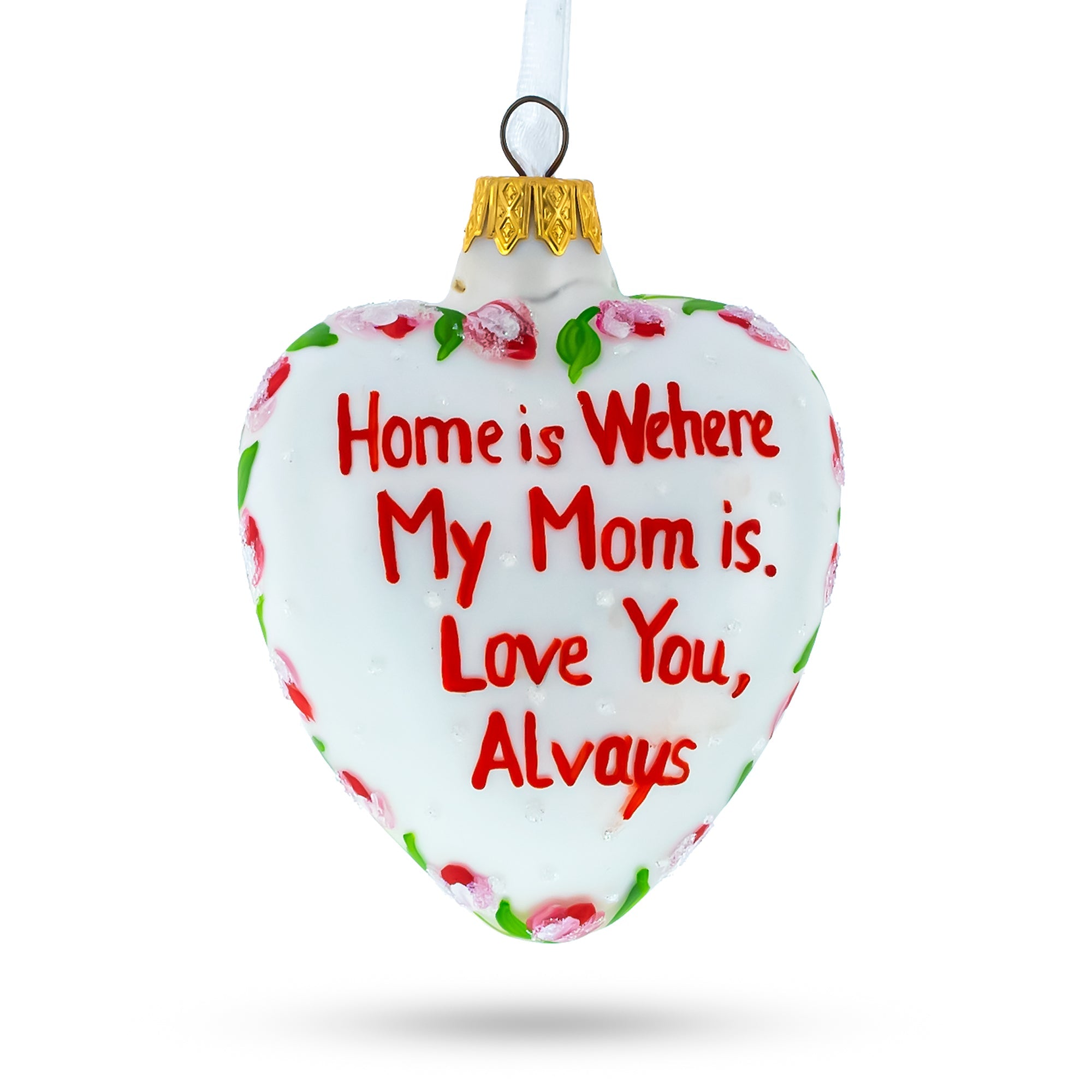 Mother's Day Red Heart Shape Glass Ornament