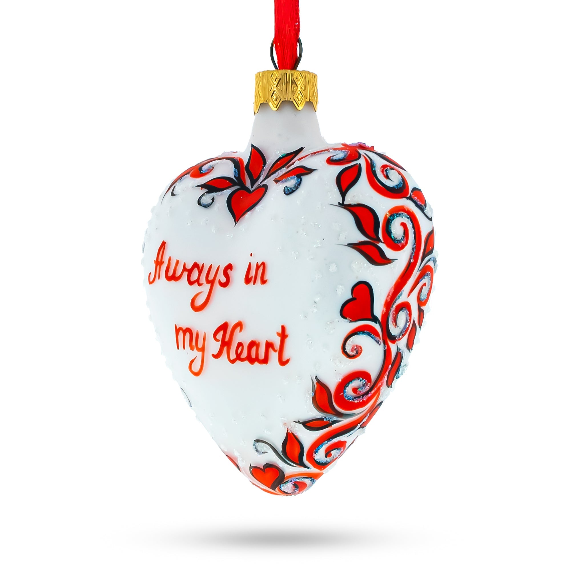 Love You Forever Red Heart Valentine's Glass Ornament