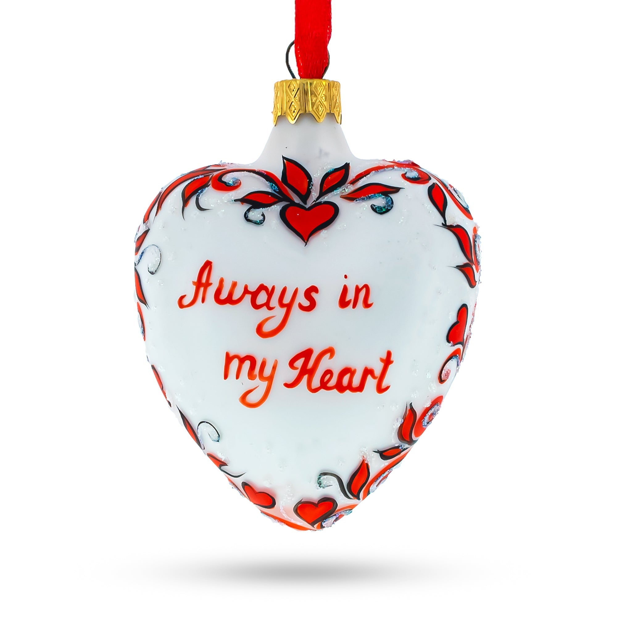 Love You Forever Red Heart Valentine's Glass Ornament