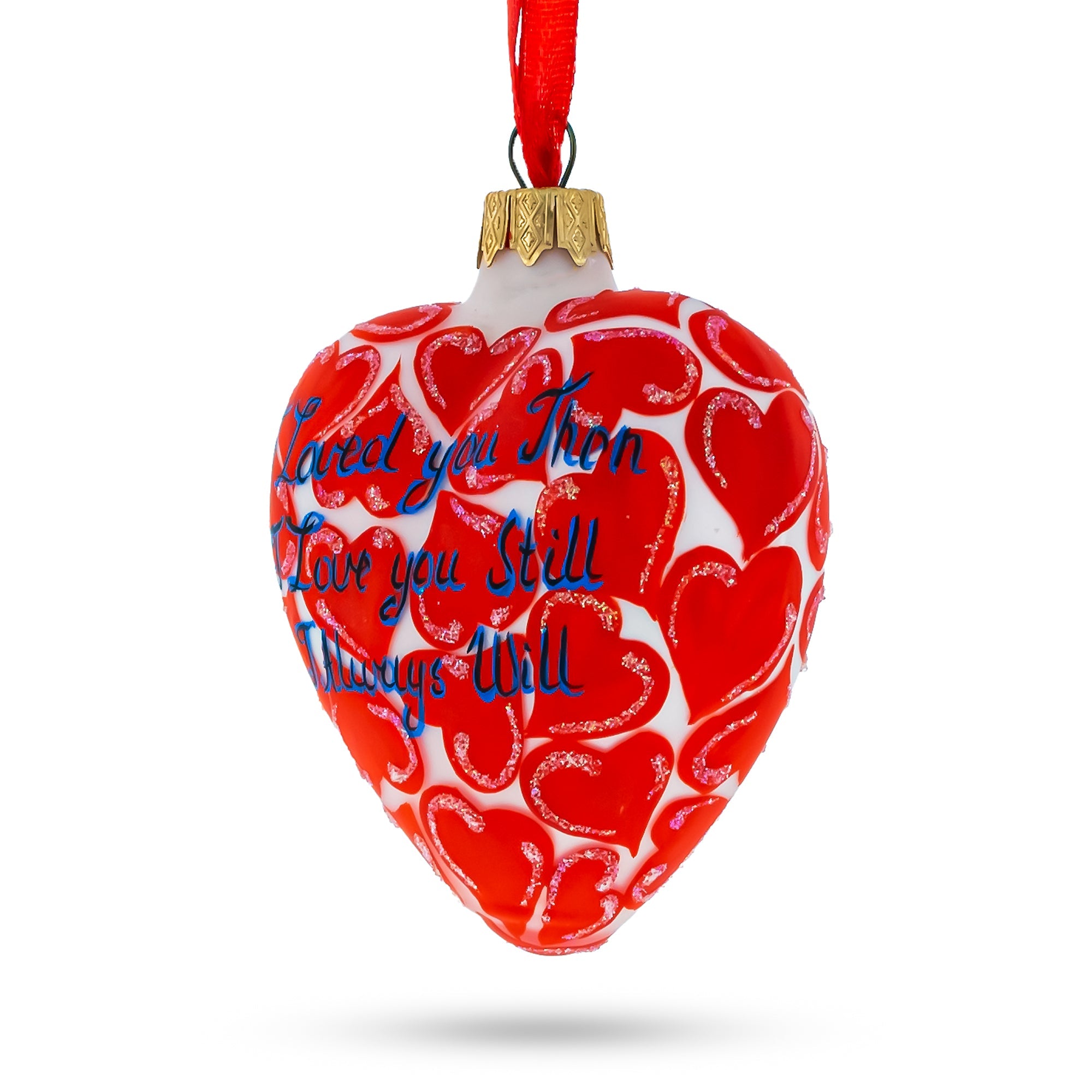 I Love You Glass Heart Christmas Ornament