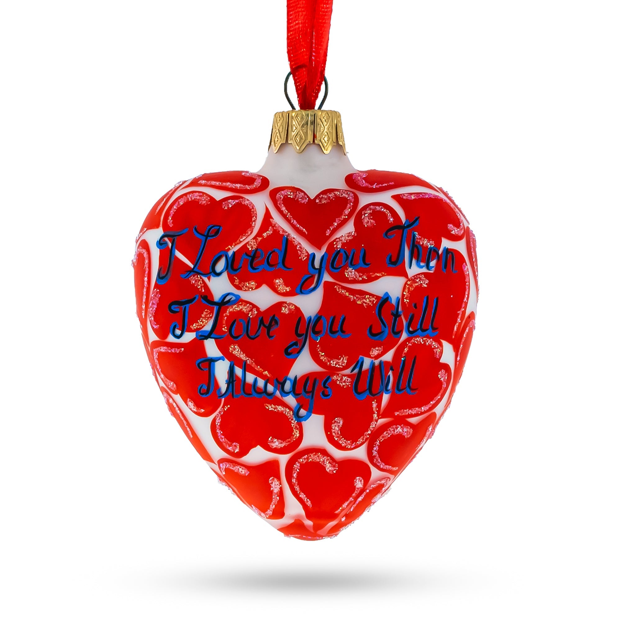 I Love You Glass Heart Christmas Ornament