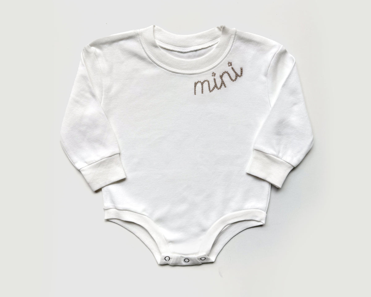 Custom Mommy And Mini Outfits | Neutral Sweatshirts With Neckline Embroidery