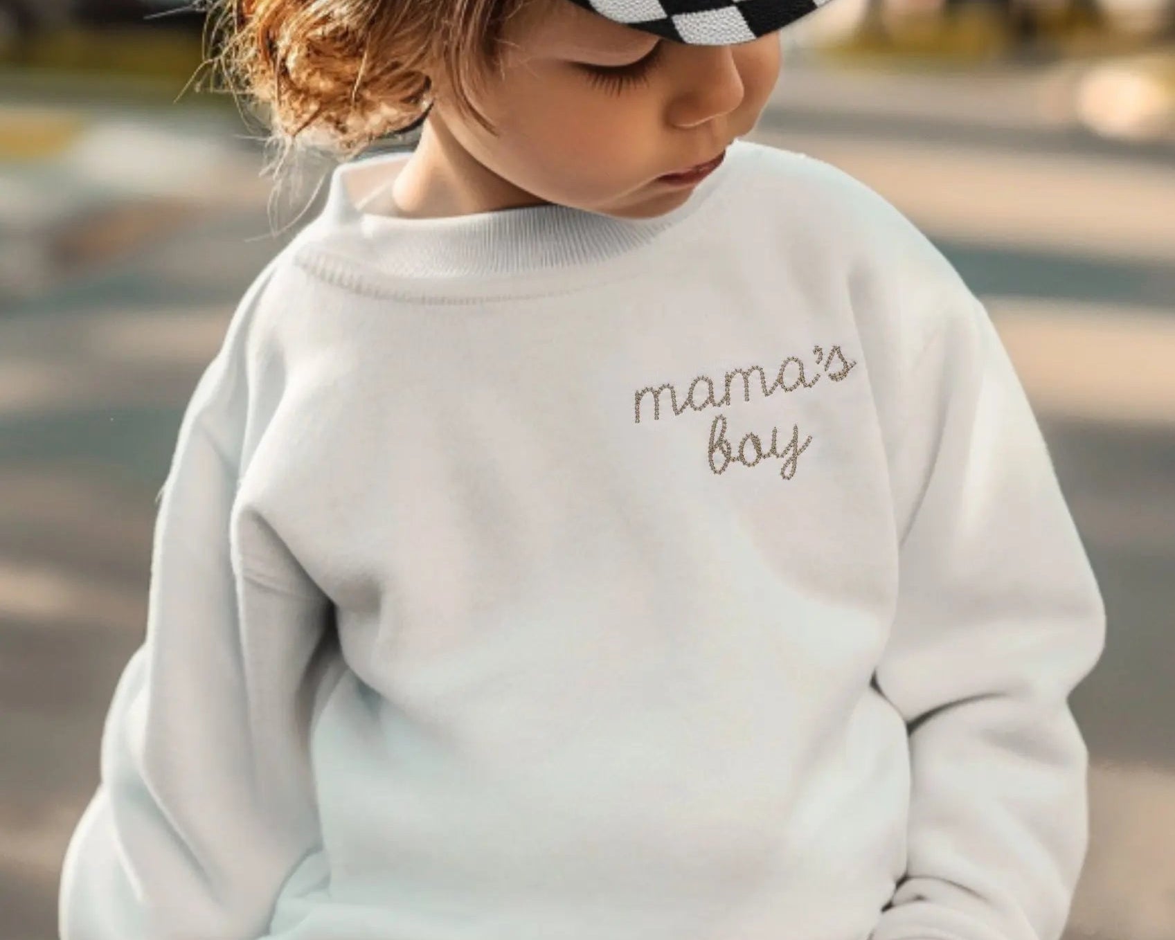 Custom Mommy And Mini Outfits | Neutral Sweatshirts With Neckline Embroidery