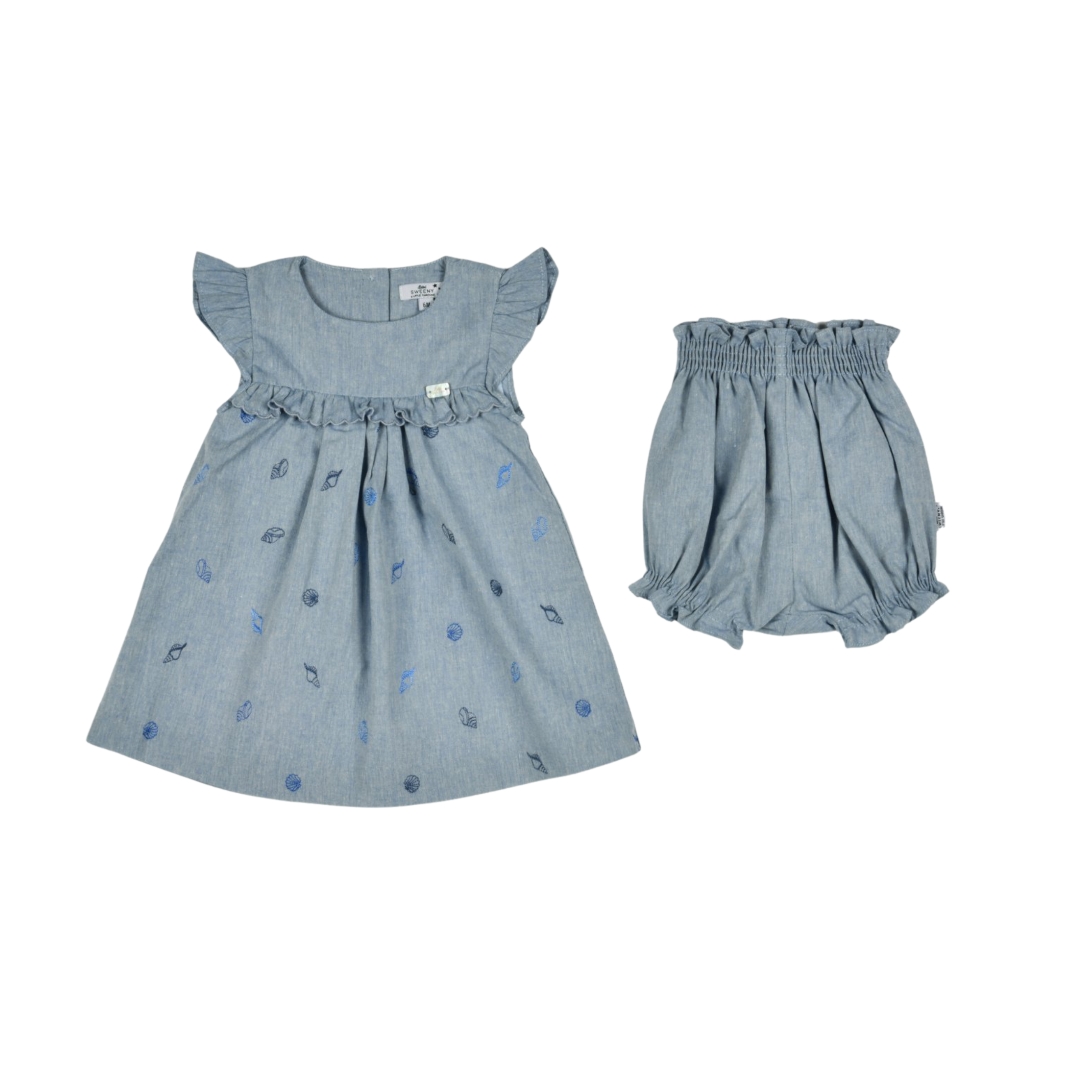 Girls Blue Chambray Dress With Cover Diaper