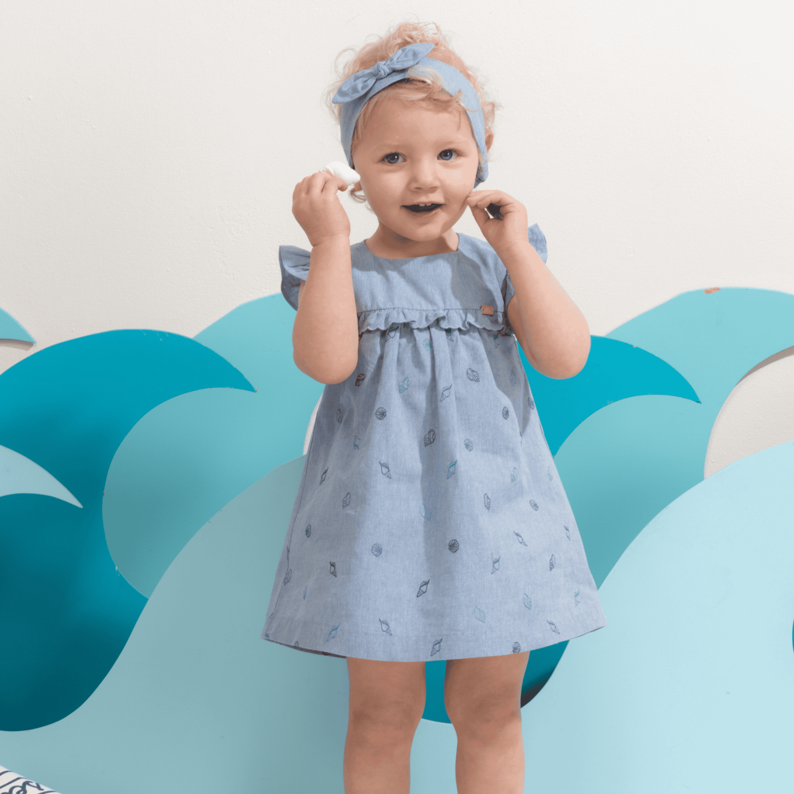 Girls Blue Chambray Dress With Cover Diaper