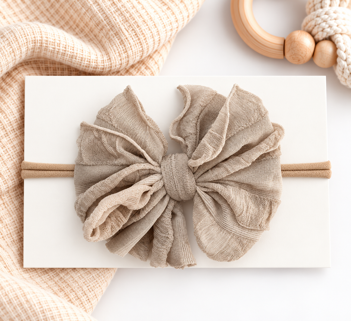 Champagne | Skinny Mini Nylon Ruffled Baby Headband