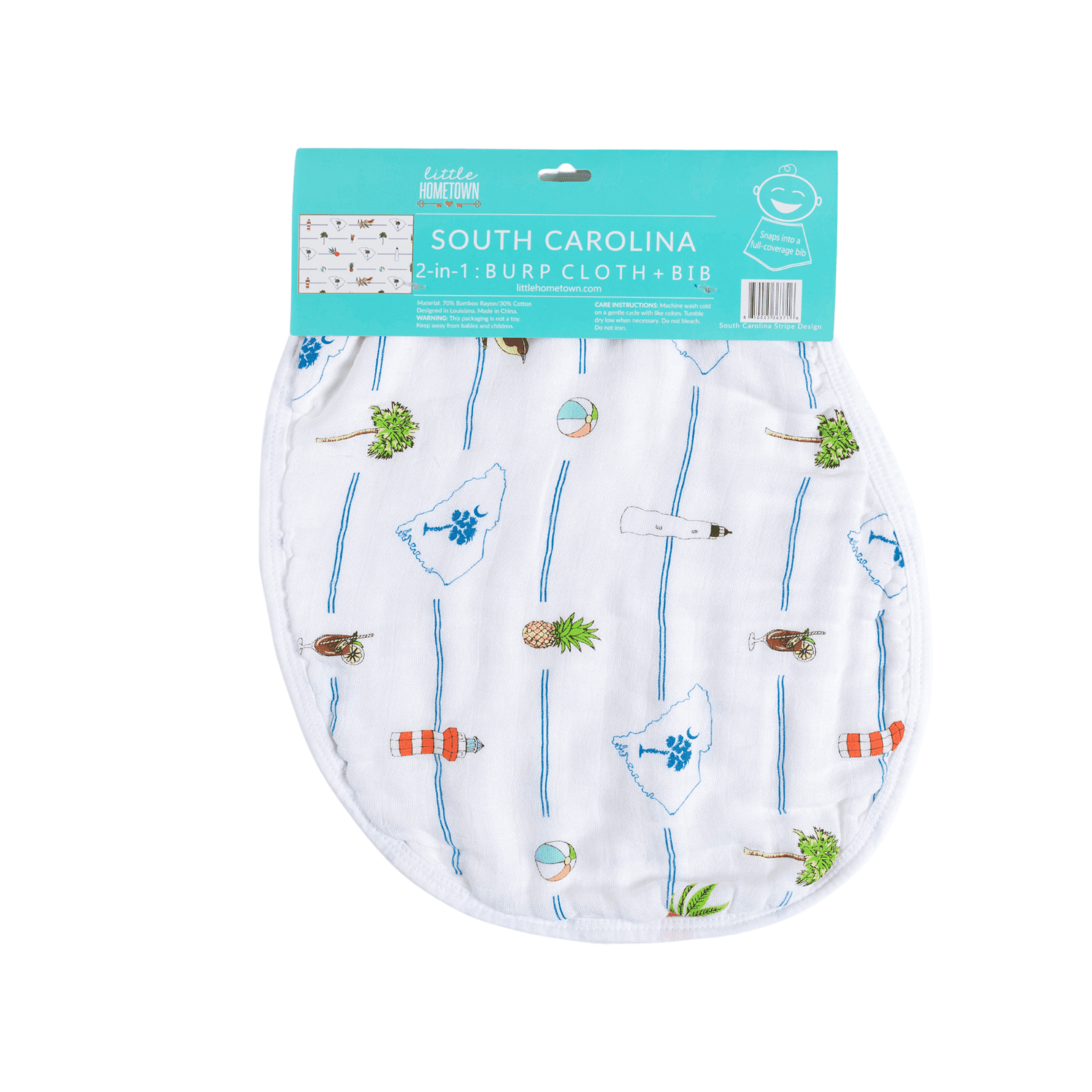Giftset: South Carolina Baby Muslin Swaddle Blanket And Burp Cloth/bib Combo