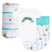 Charleston Rainbow , South Carolina Newborn Gift Bundle: Swaddle, Bib & Onesie