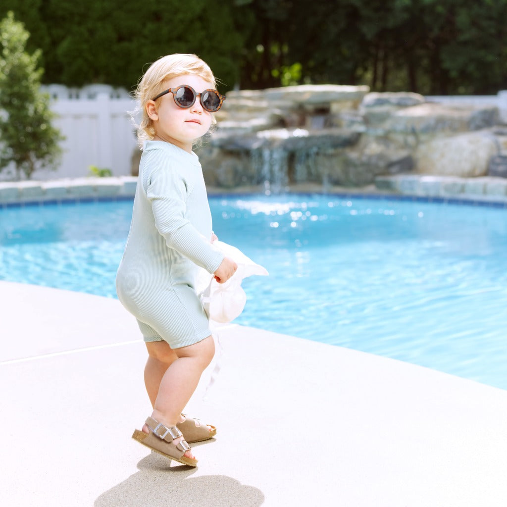 Ribbed Long-sleeve Rash Guard Swimsuit With Shorts · Mint Color