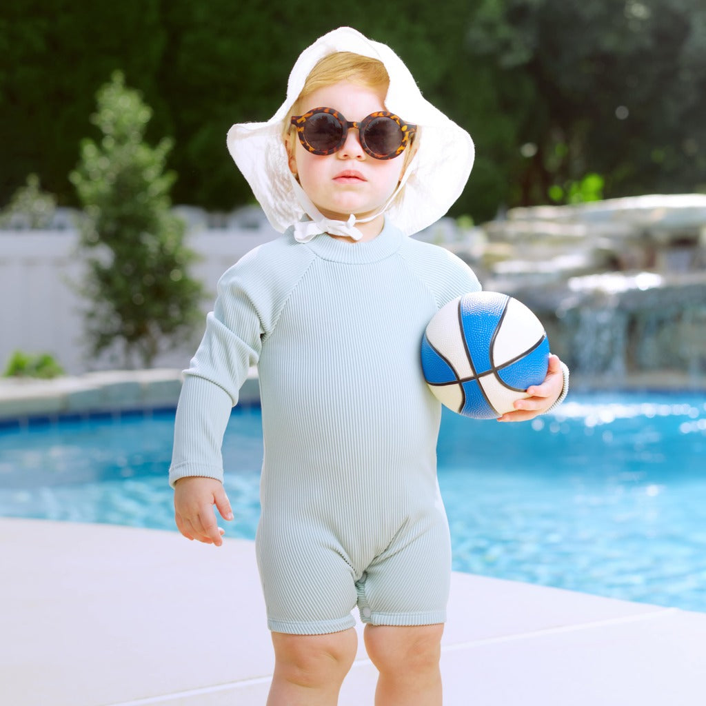 Ribbed Long-sleeve Rash Guard Swimsuit With Shorts · Mint Color