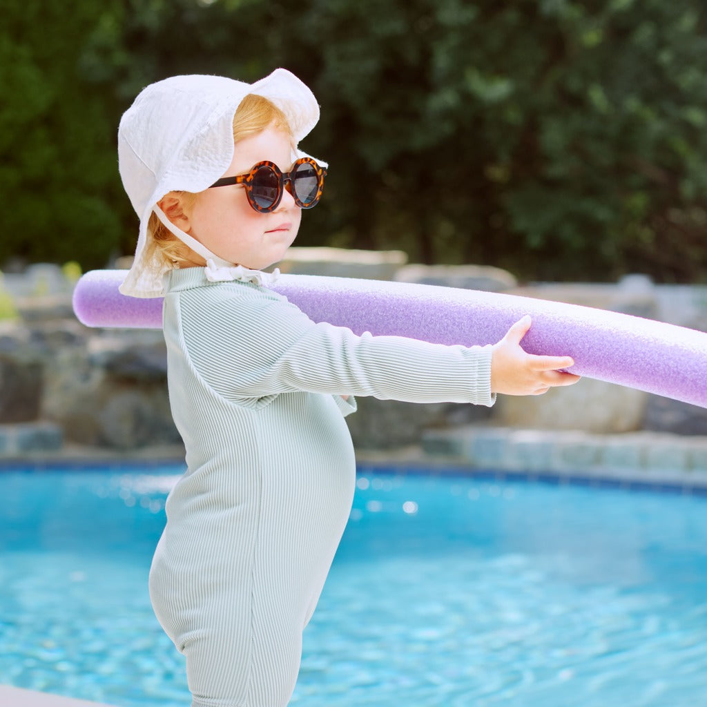 Ribbed Long-sleeve Rash Guard Swimsuit With Shorts · Mint Color