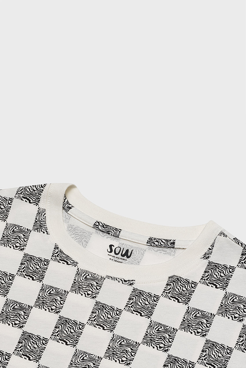 Relaxed Cotton T-shirt With Checker Print