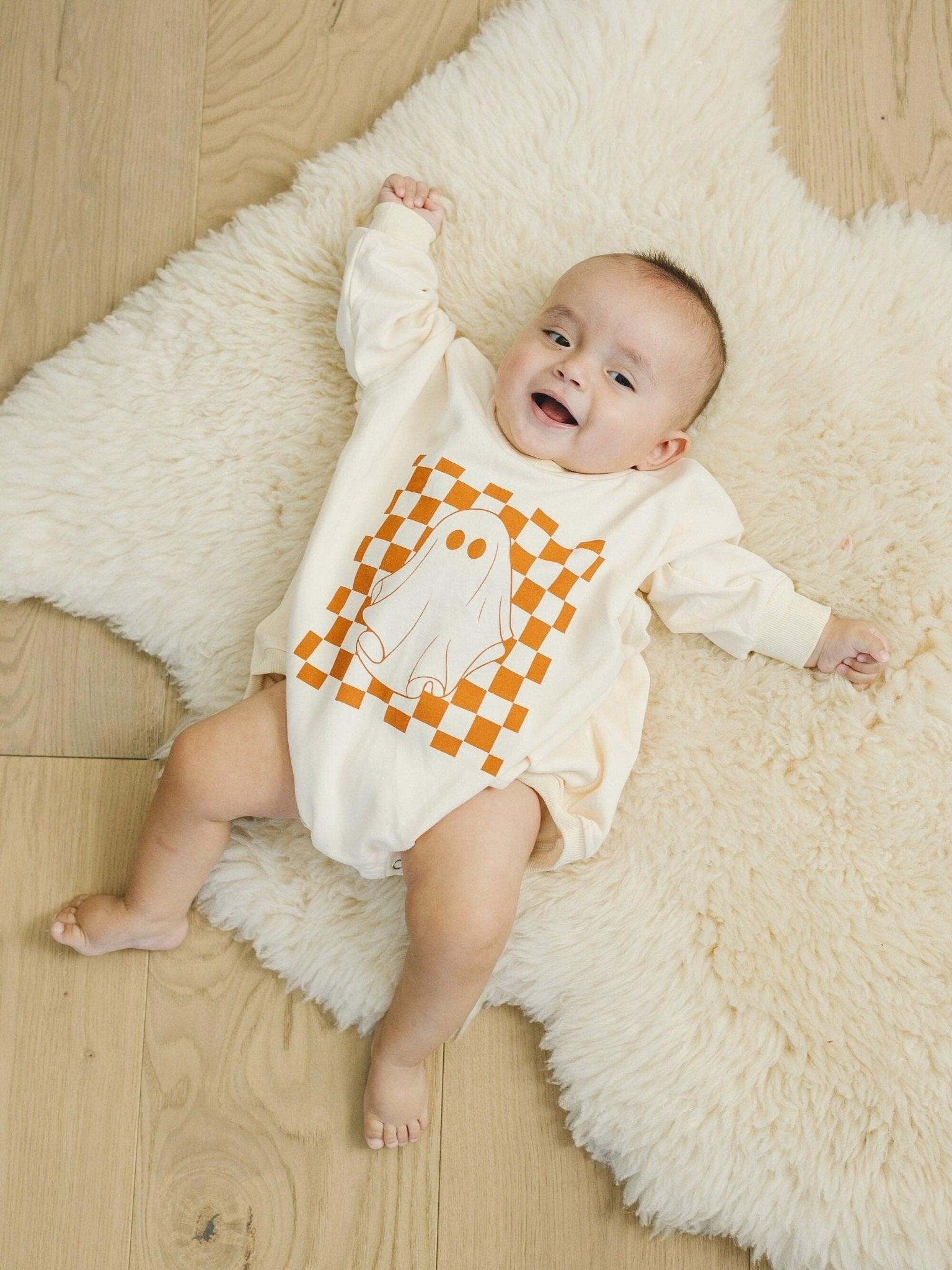 Checkered Ghost Sweatshirt Romper - More Colors